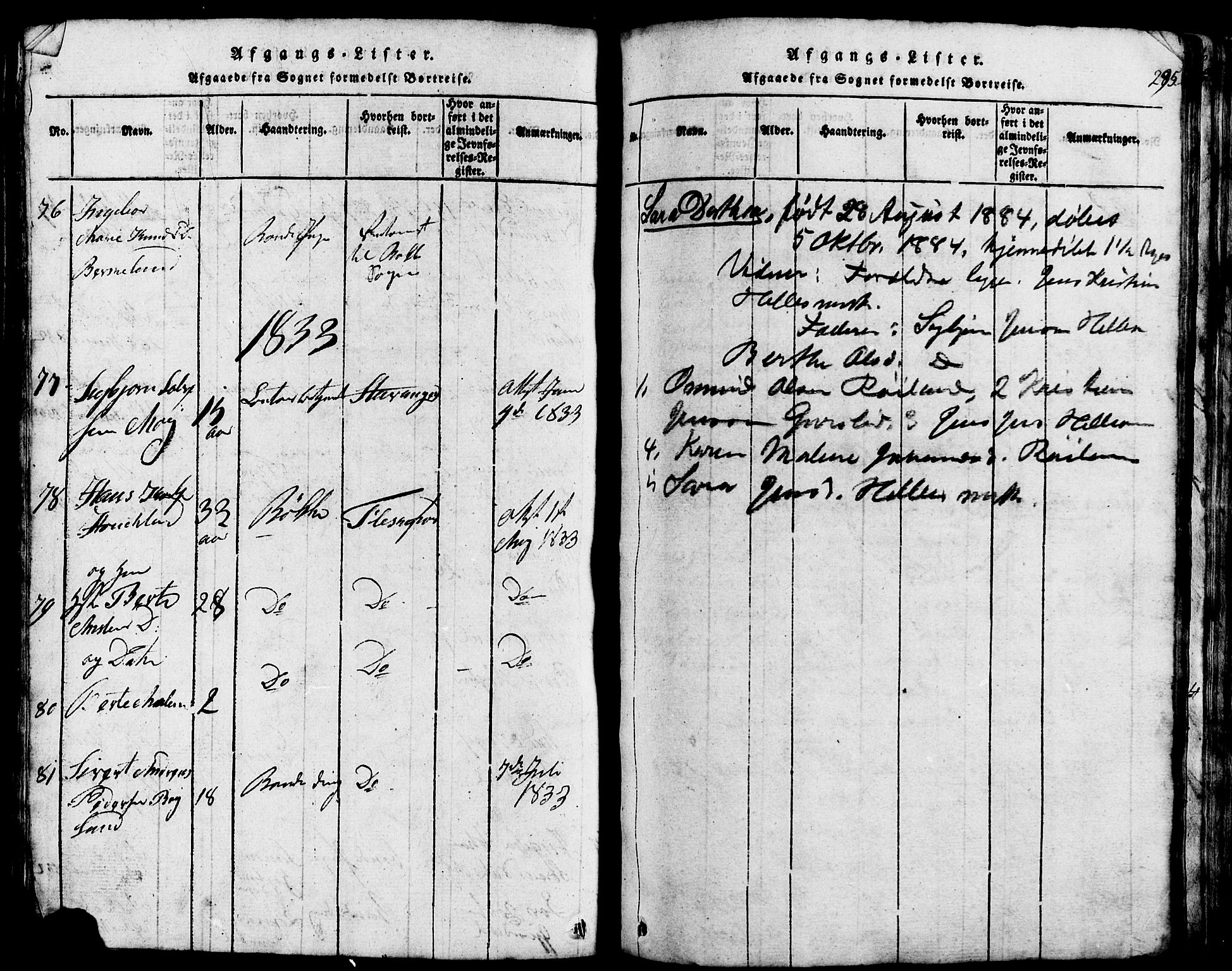 Lund sokneprestkontor, SAST/A-101809/S07/L0002: Parish register (copy) no. B 2, 1816-1832, p. 295