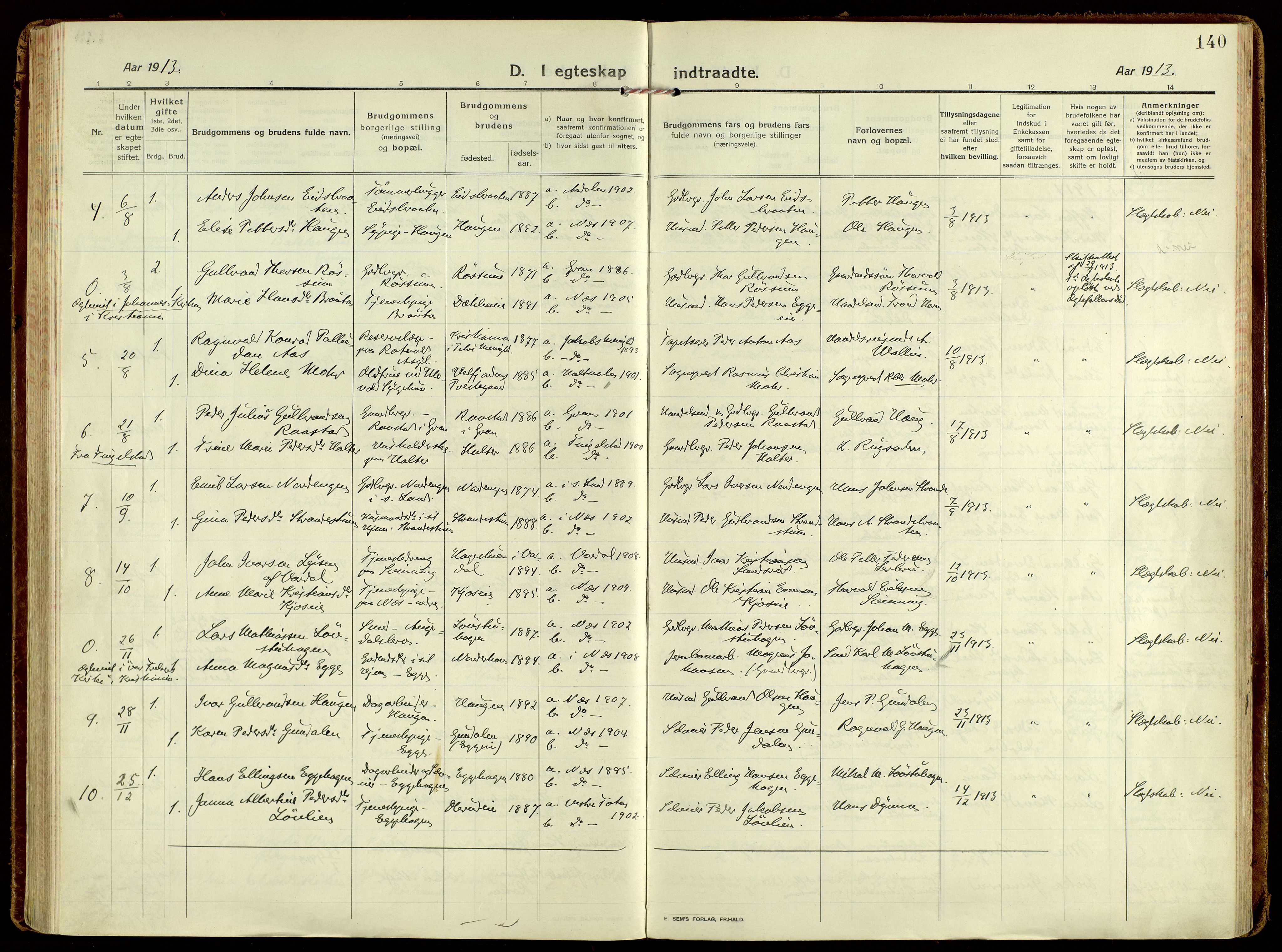 Brandbu prestekontor, SAH/PREST-114/H/Ha/Haa/L0004: Parish register (official) no. 4, 1913-1923, p. 140