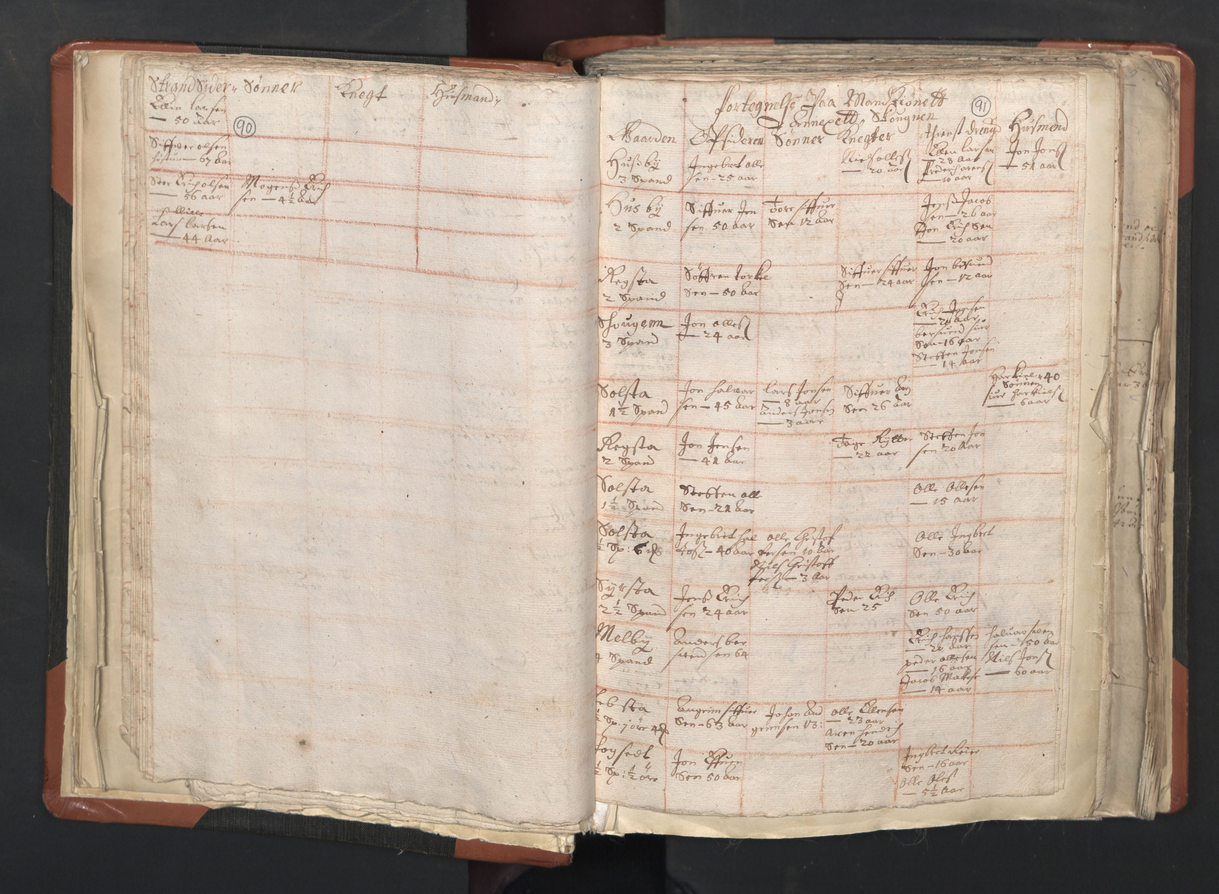 RA, Vicar's Census 1664-1666, no. 31: Dalane deanery, 1664-1666, p. 90-91