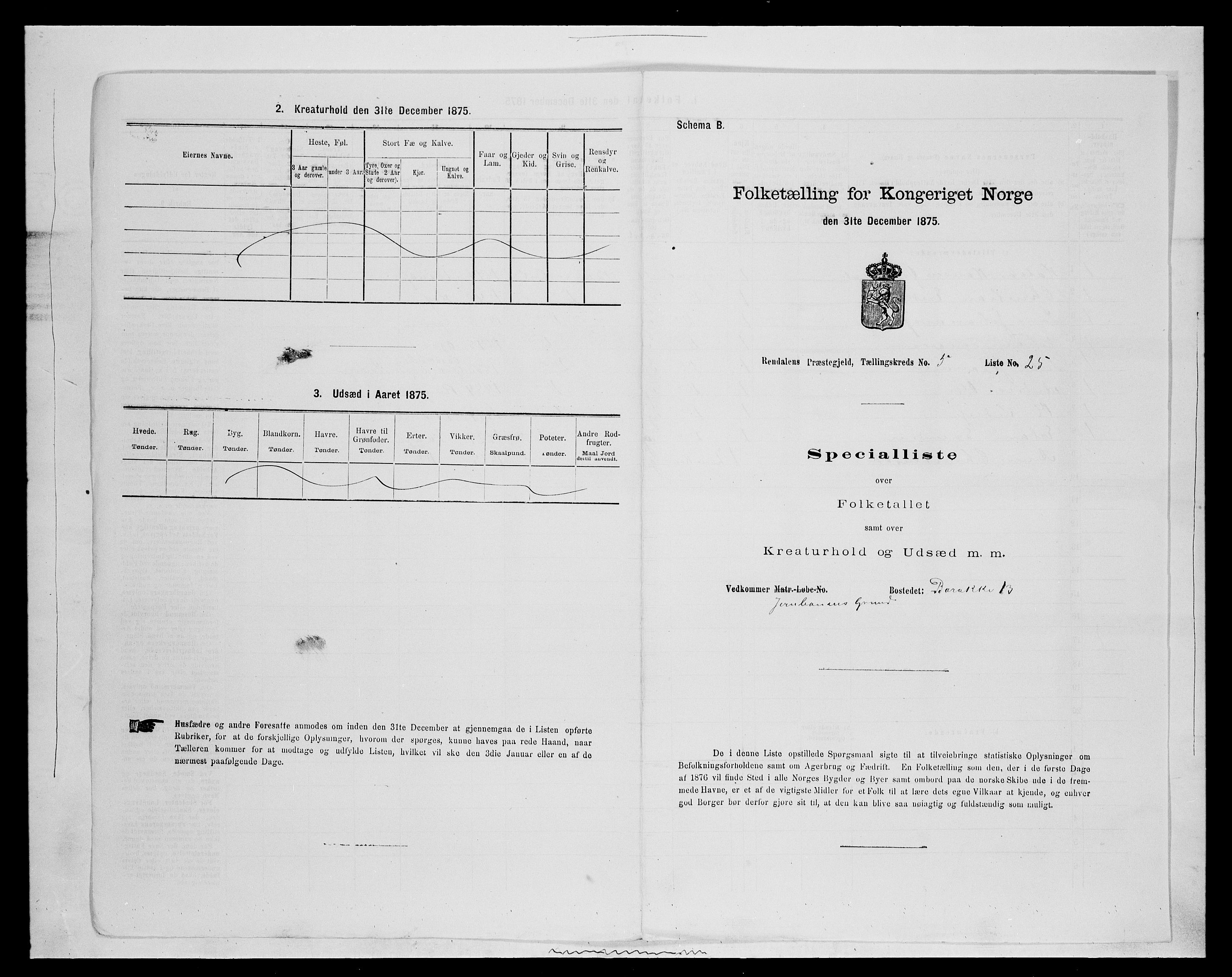 SAH, 1875 census for 0432P Rendalen, 1875, p. 496