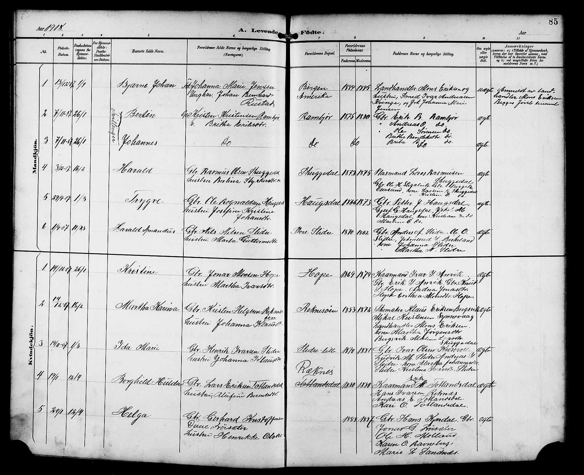 Masfjorden Sokneprestembete, SAB/A-77001: Parish register (copy) no. B 1, 1892-1913, p. 85