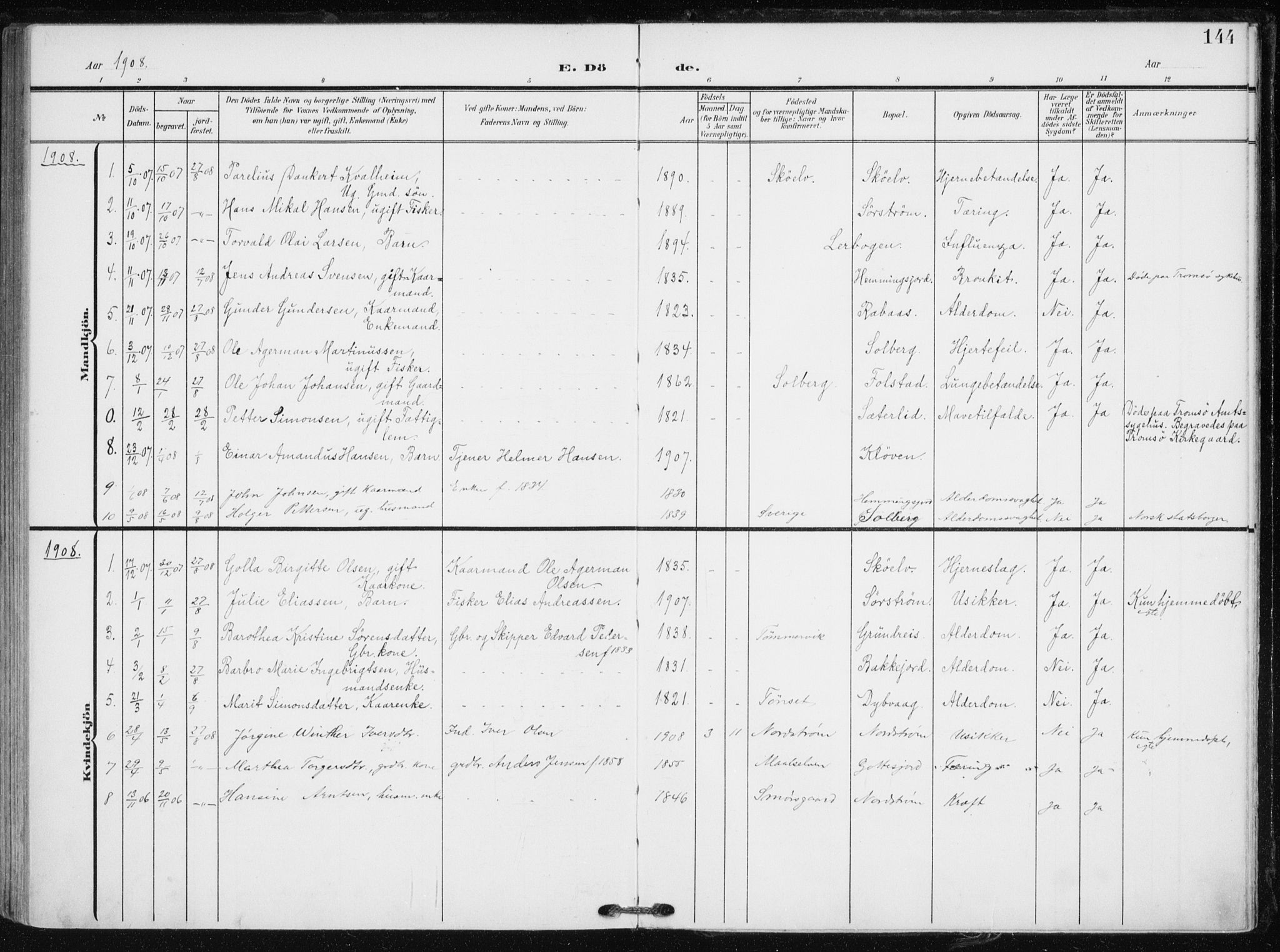 Tranøy sokneprestkontor, SATØ/S-1313/I/Ia/Iaa/L0012kirke: Parish register (official) no. 12, 1905-1918, p. 144