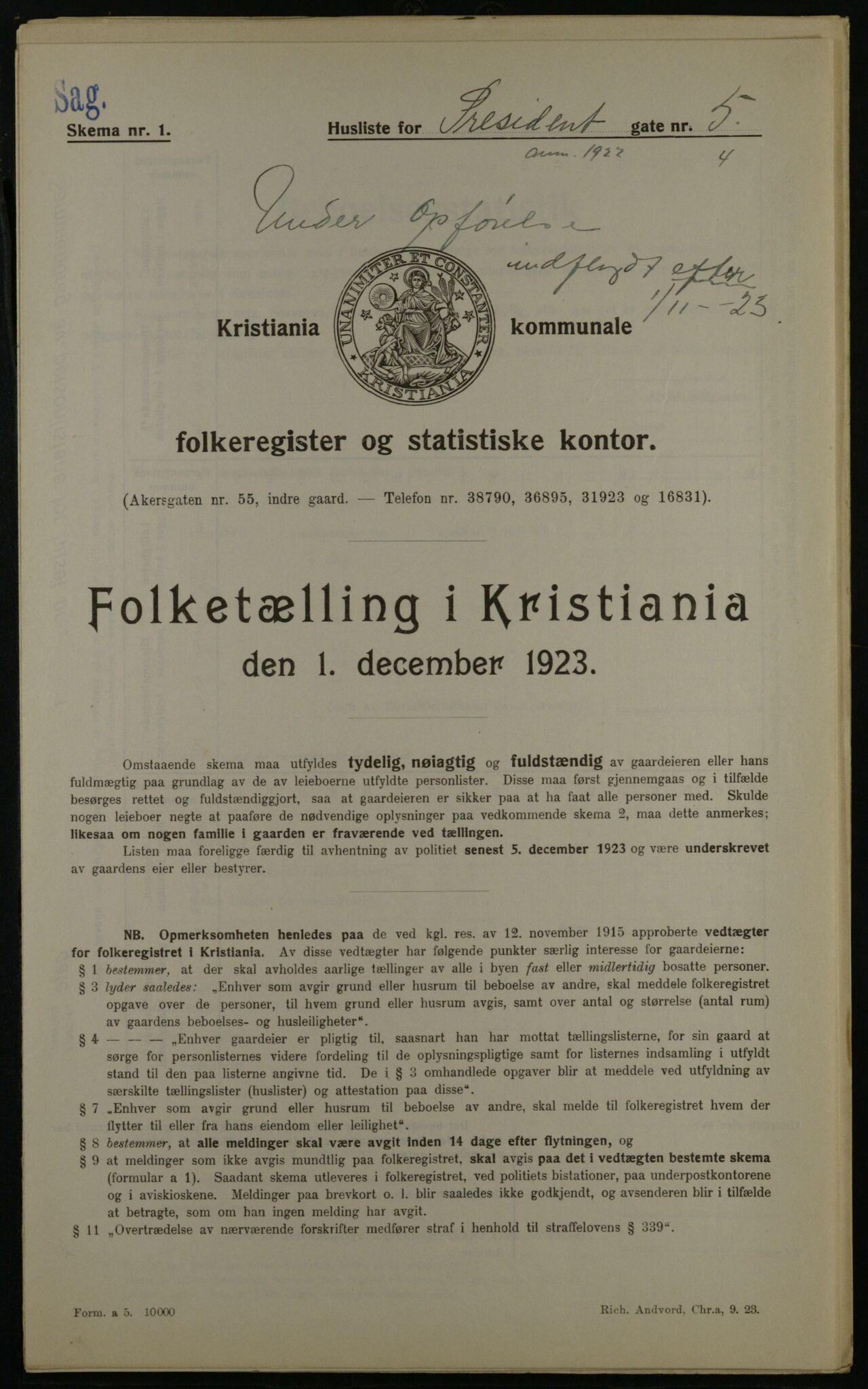 OBA, Municipal Census 1923 for Kristiania, 1923, p. 89653