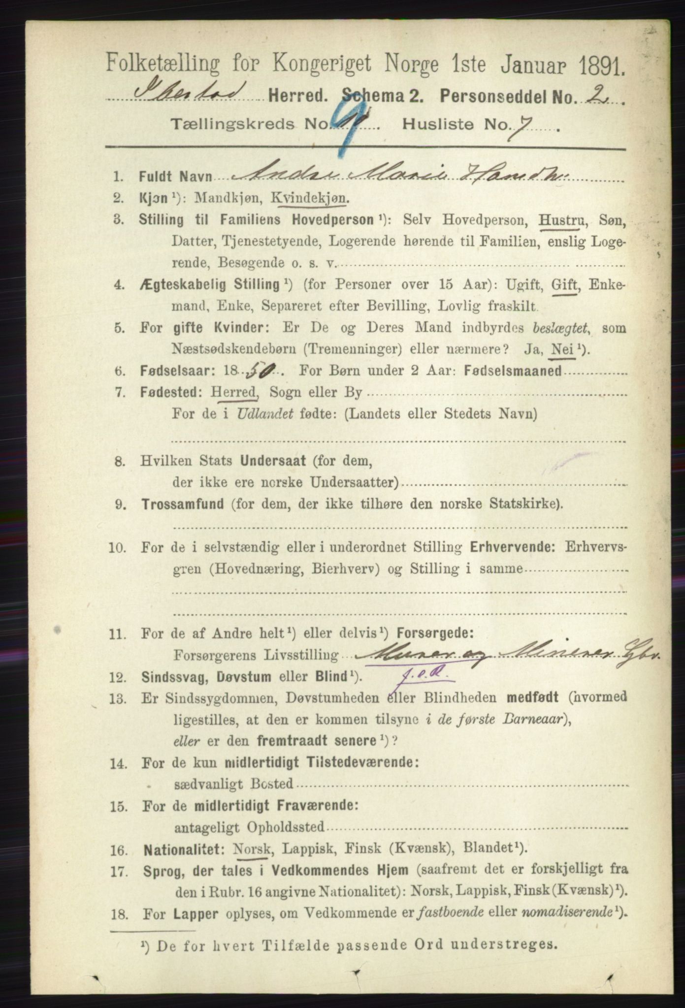 RA, 1891 census for 1917 Ibestad, 1891, p. 6025