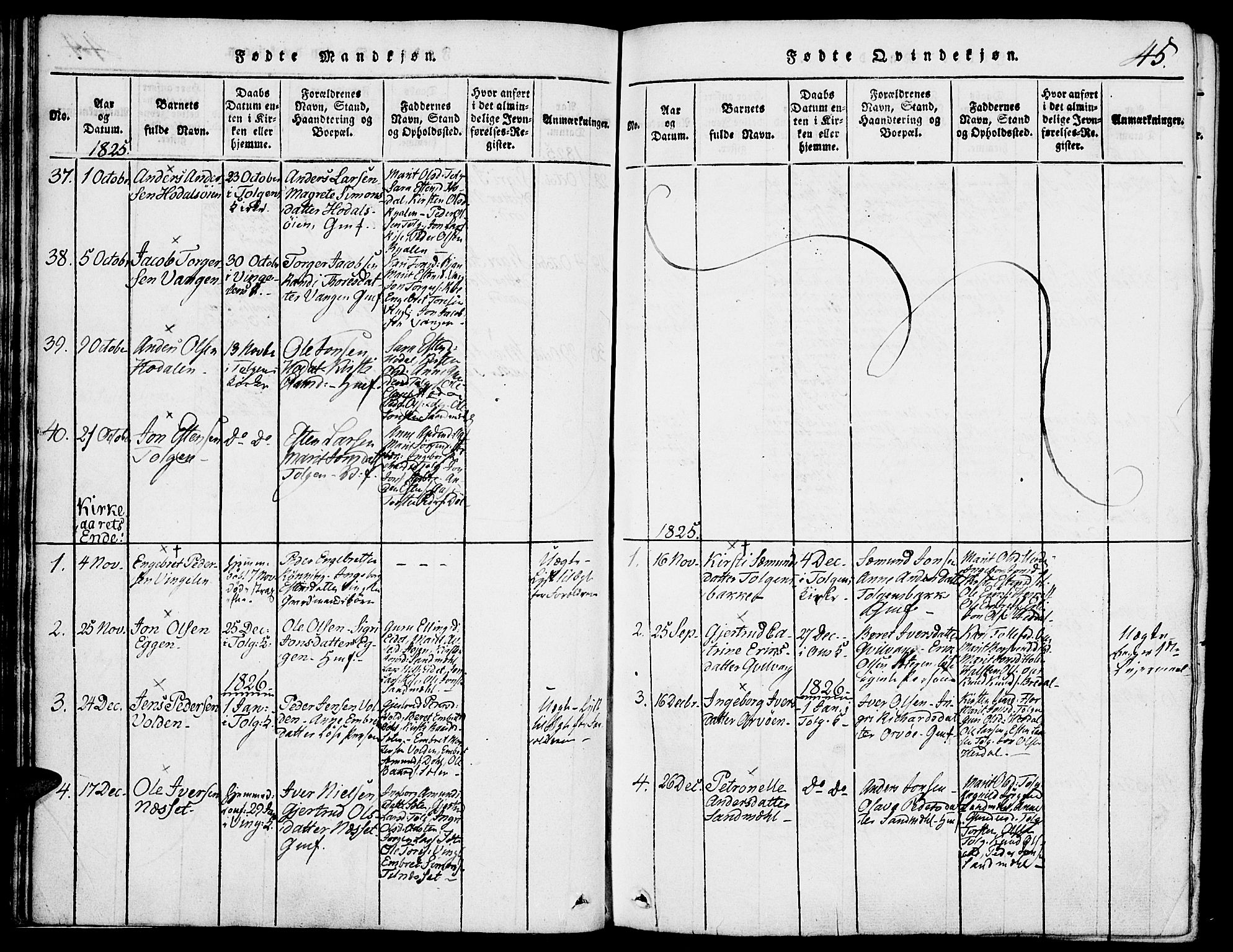 Tolga prestekontor, SAH/PREST-062/K/L0004: Parish register (official) no. 4, 1815-1836, p. 45
