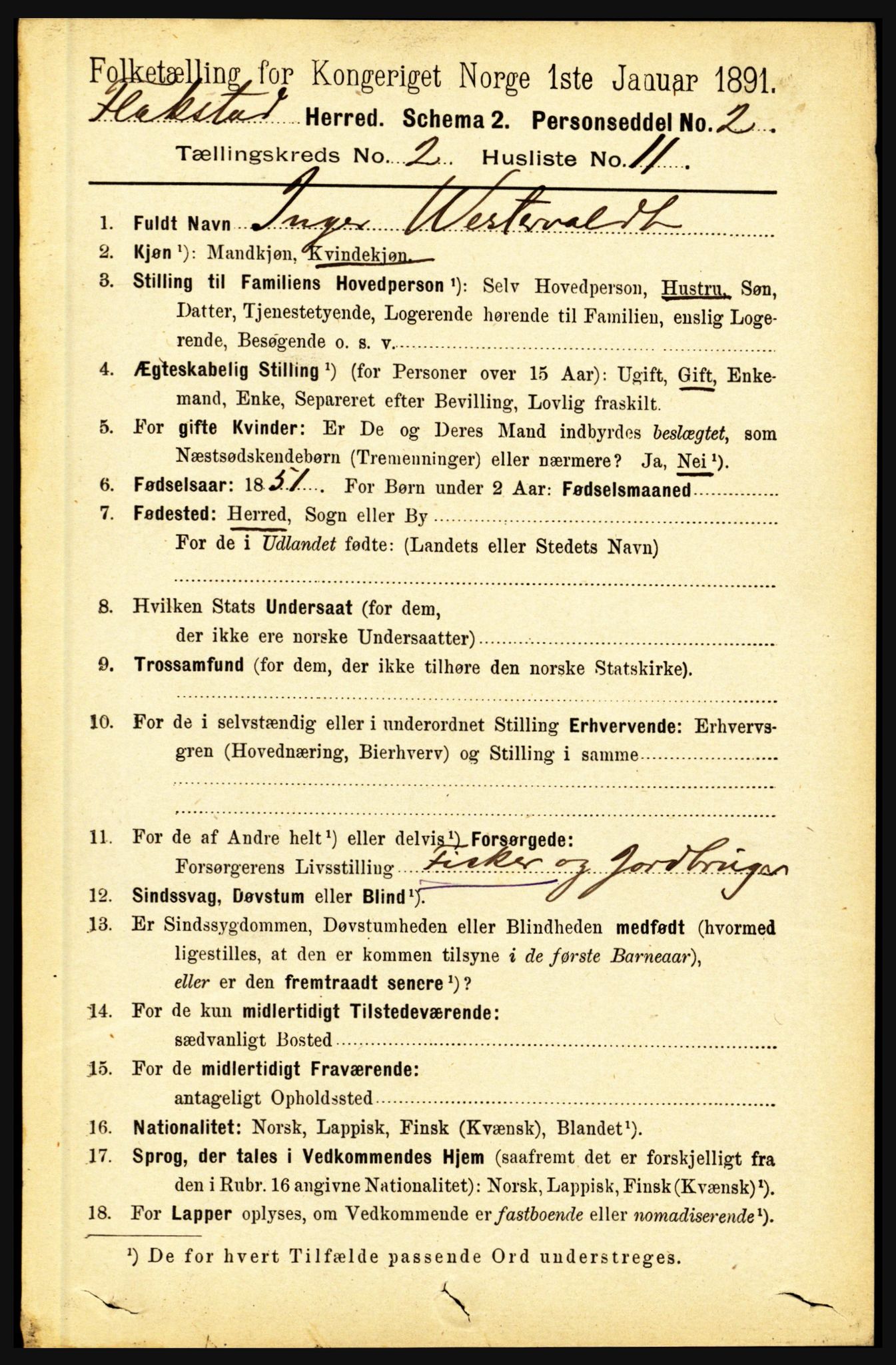 RA, 1891 census for 1859 Flakstad, 1891, p. 700