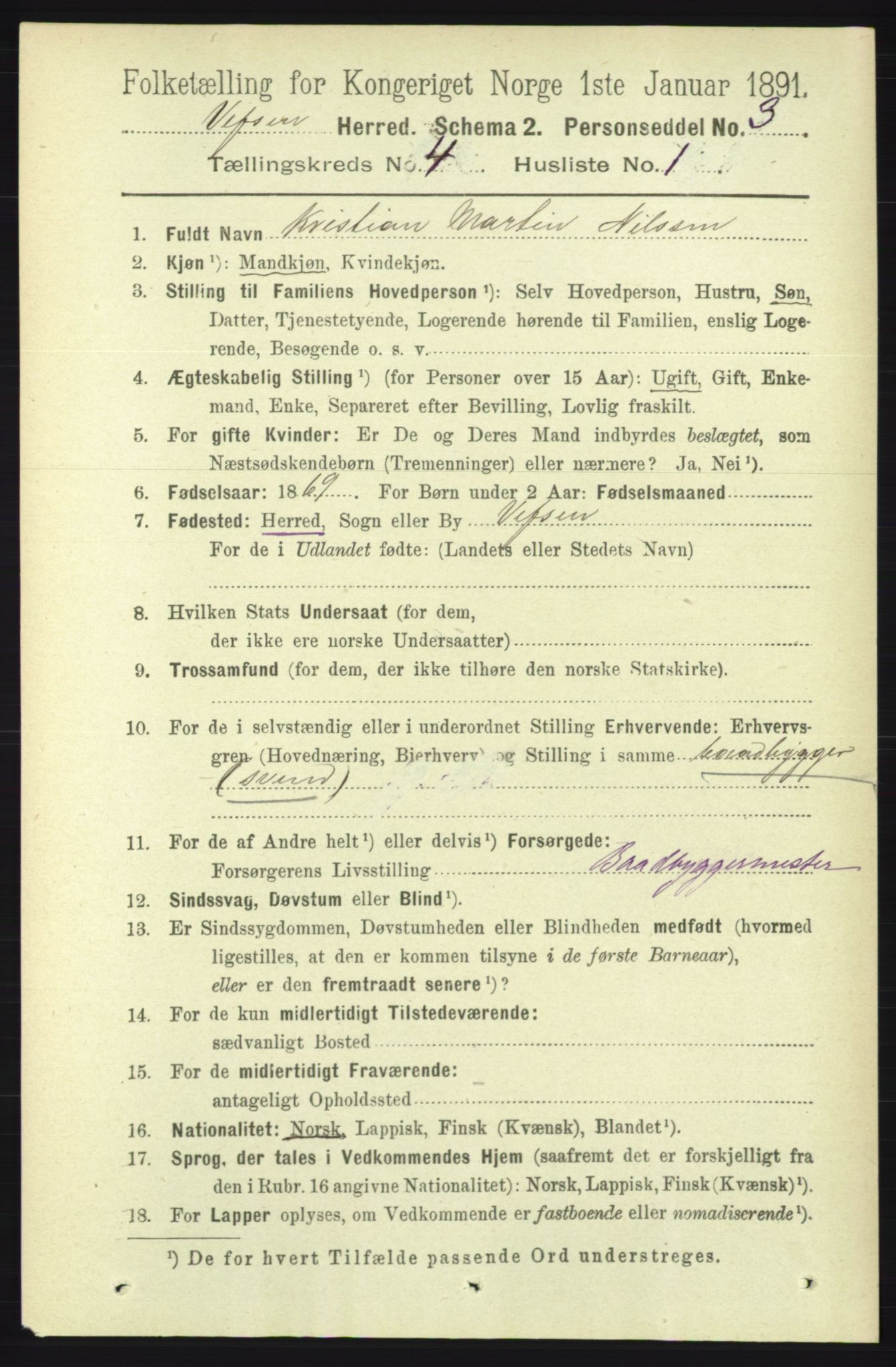 RA, 1891 census for 1824 Vefsn, 1891, p. 1623