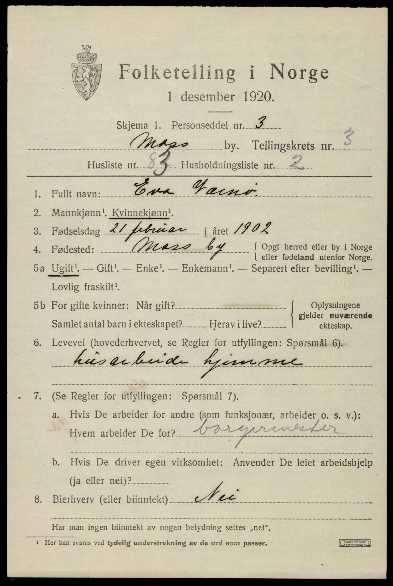 SAO, 1920 census for Moss, 1920, p. 13361