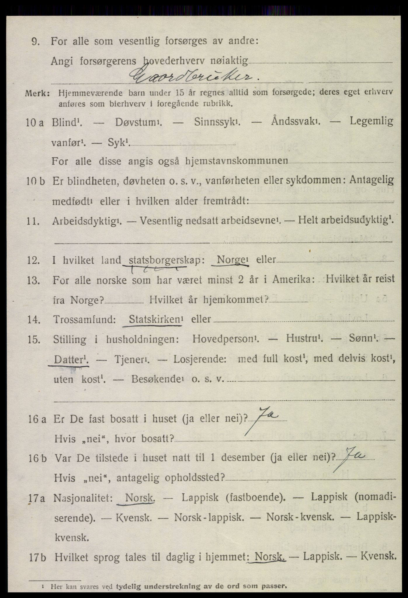 SAT, 1920 census for Snåsa, 1920, p. 4943