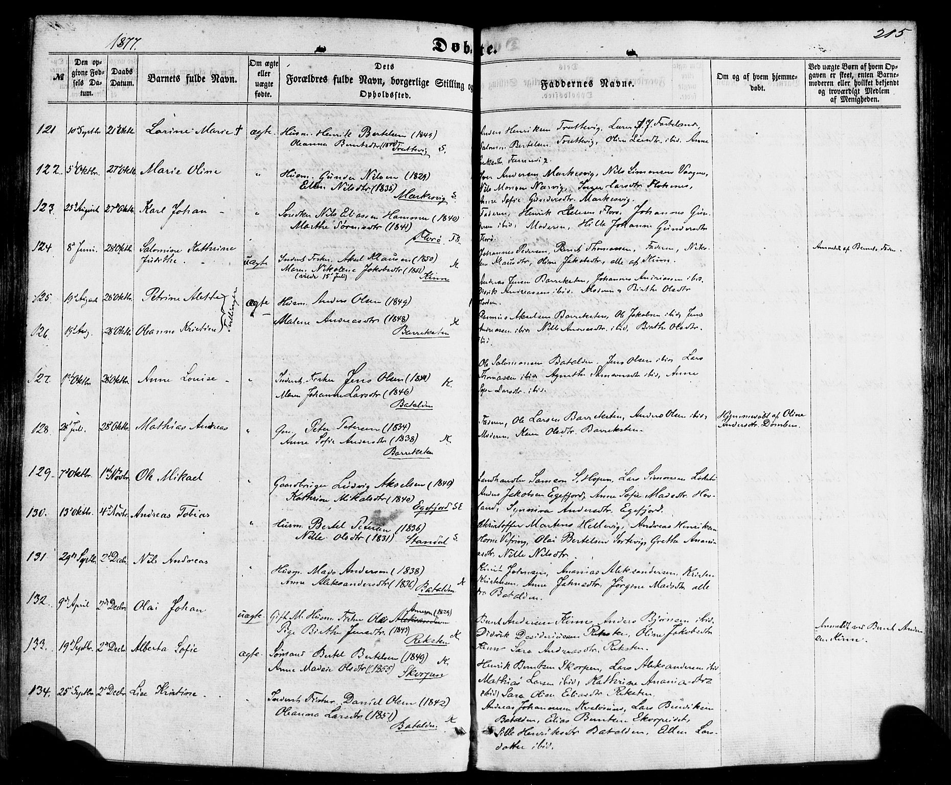 Kinn sokneprestembete, SAB/A-80801/H/Haa/Haaa/L0006: Parish register (official) no. A 6, 1857-1885, p. 215