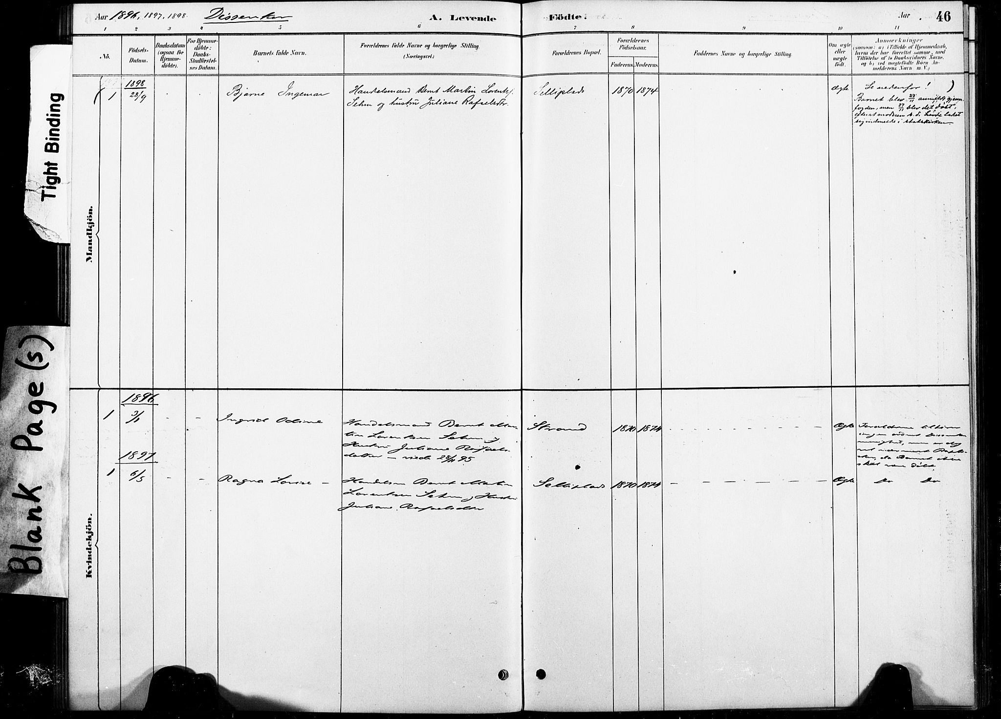 Ministerialprotokoller, klokkerbøker og fødselsregistre - Nord-Trøndelag, SAT/A-1458/738/L0364: Parish register (official) no. 738A01, 1884-1902, p. 46