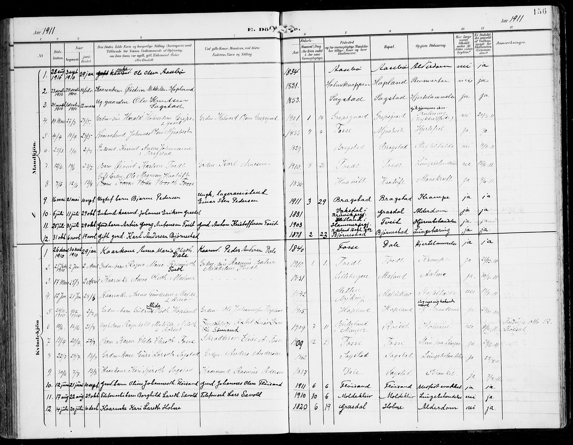 Alversund Sokneprestembete, SAB/A-73901/H/Ha/Haa/Haac/L0002: Parish register (official) no. C 2, 1901-1921, p. 156