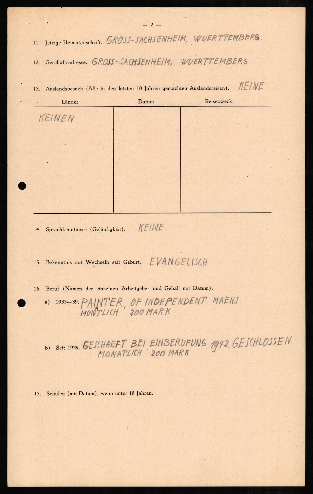 Forsvaret, Forsvarets overkommando II, AV/RA-RAFA-3915/D/Db/L0004: CI Questionaires. Tyske okkupasjonsstyrker i Norge. Tyskere., 1945-1946, p. 270