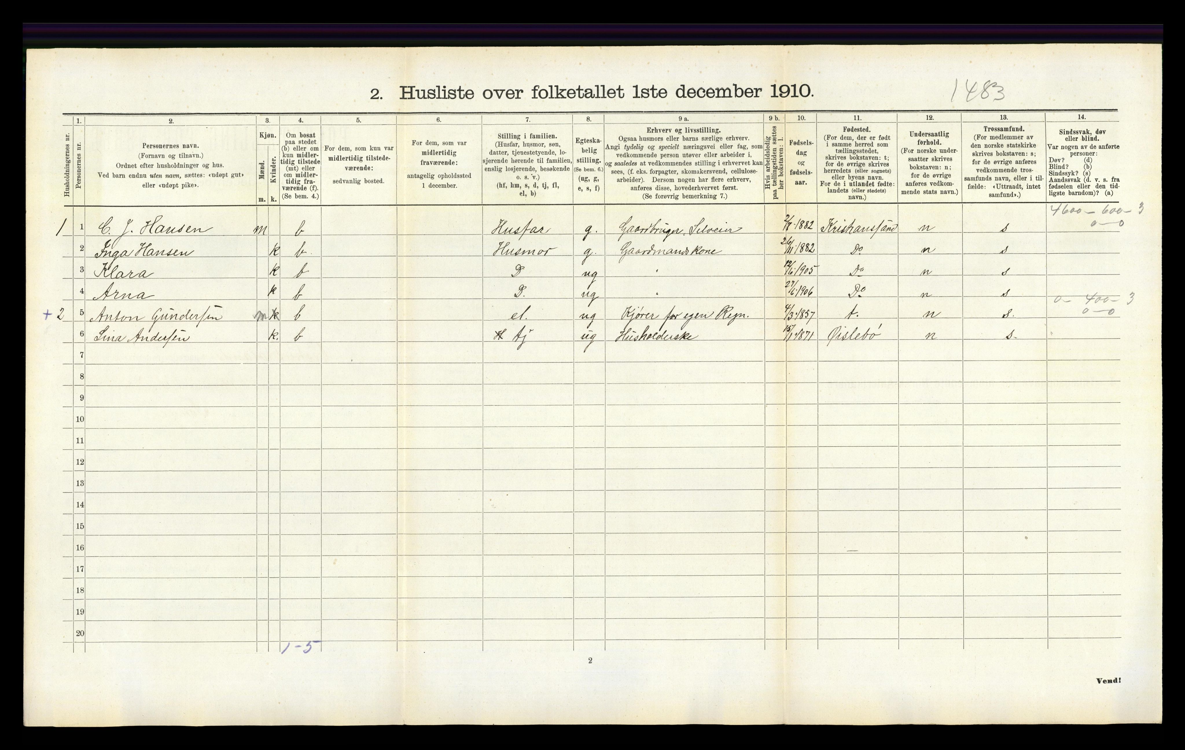 RA, 1910 census for Vestre Moland, 1910, p. 727