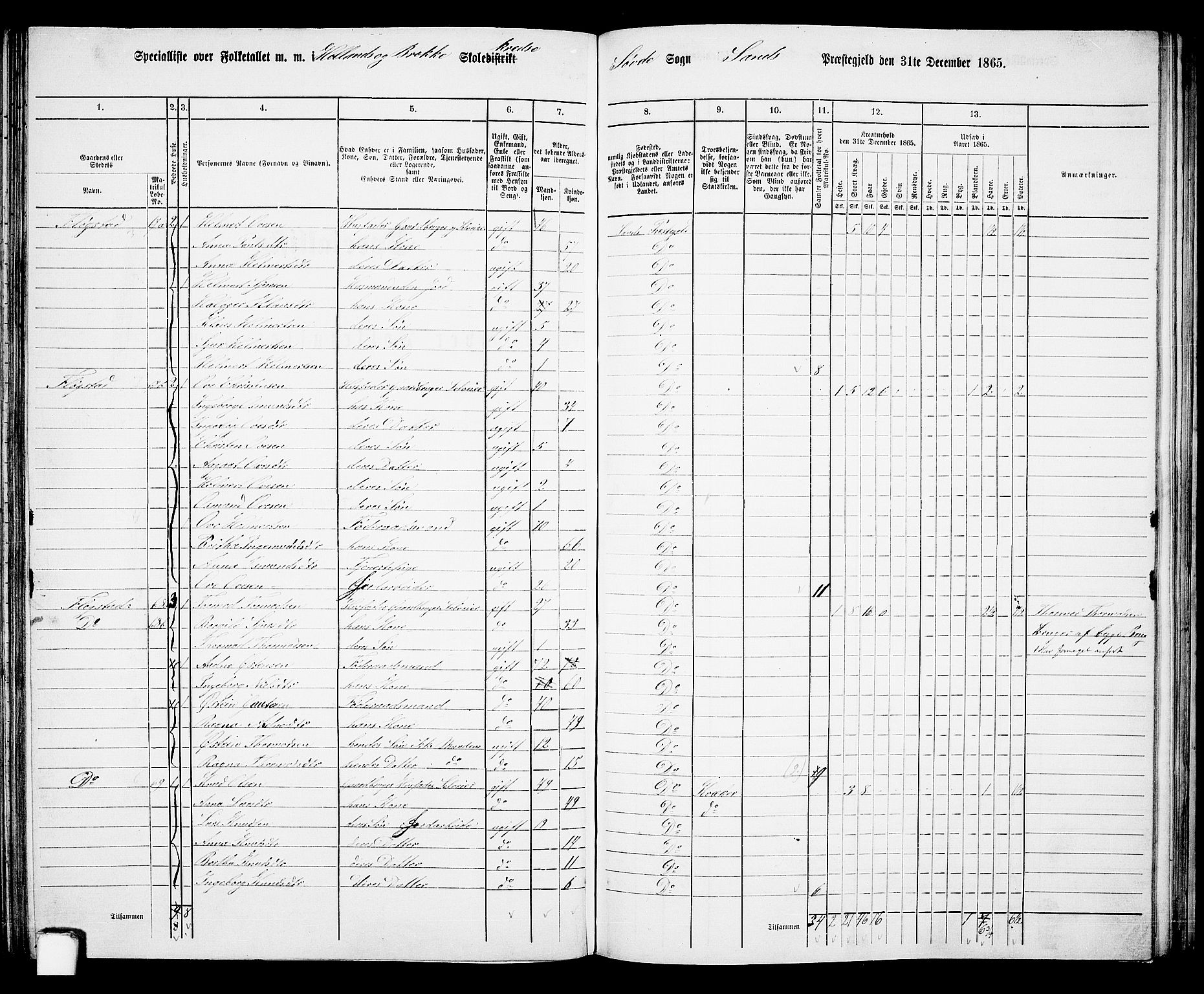 RA, 1865 census for Sand, 1865, p. 107