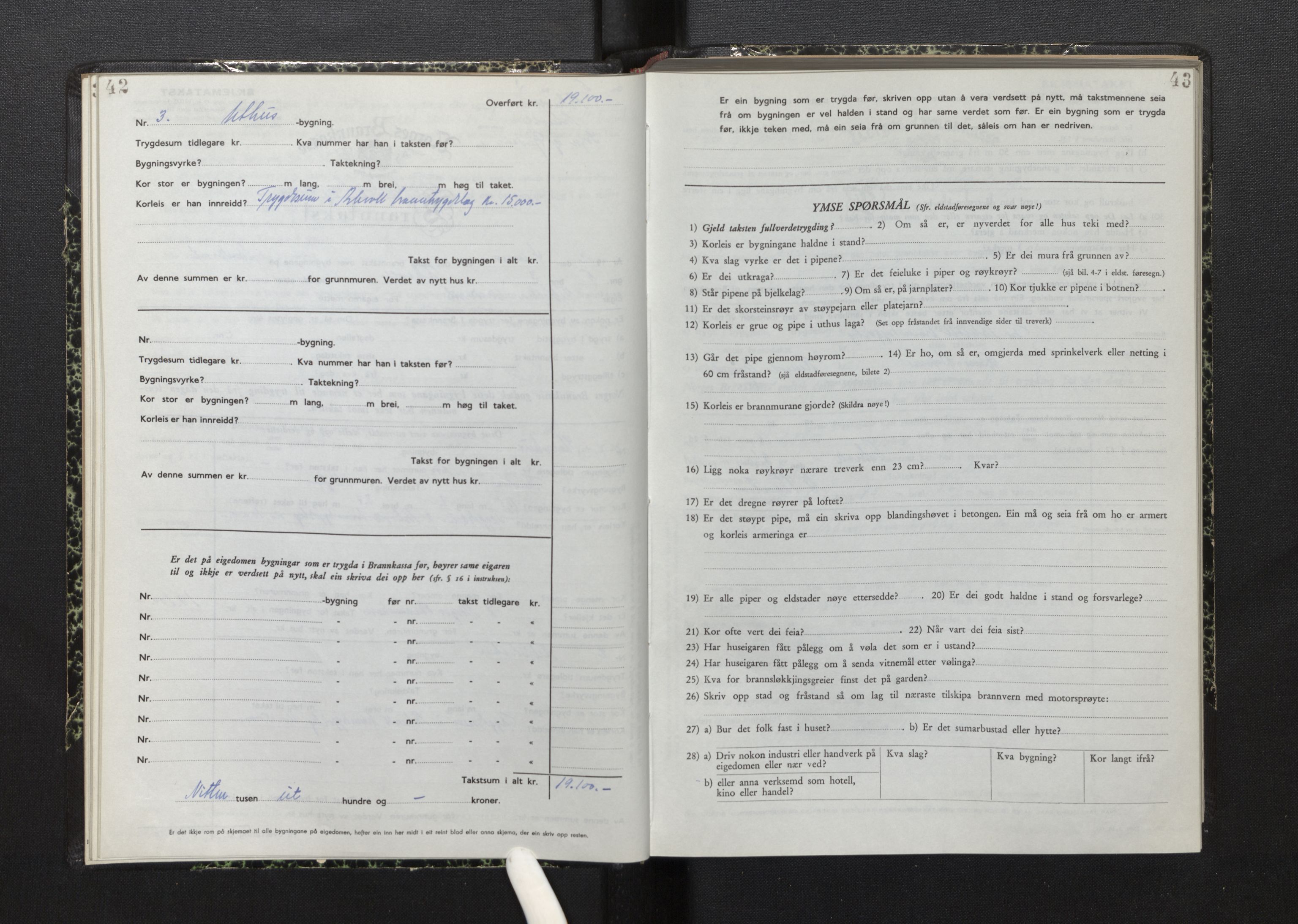 Lensmannen i Askvoll, SAB/A-26301/0012/L0006: Branntakstprotokoll, skjematakst, 1950-1955, p. 42-43