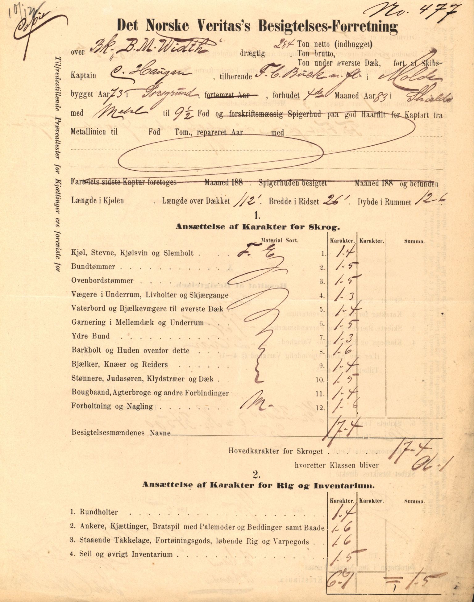 Pa 63 - Østlandske skibsassuranceforening, VEMU/A-1079/G/Ga/L0018/0006: Havaridokumenter / Johannes Rød, Harmonica, B.M. Width, Aron, Tre Brødre, 1885, p. 18