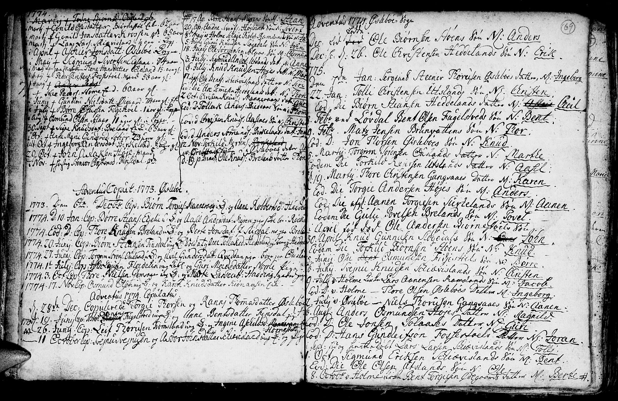 Holum sokneprestkontor, AV/SAK-1111-0022/F/Fb/Fba/L0001: Parish register (copy) no. B 1 /2, 1770-1802, p. 69