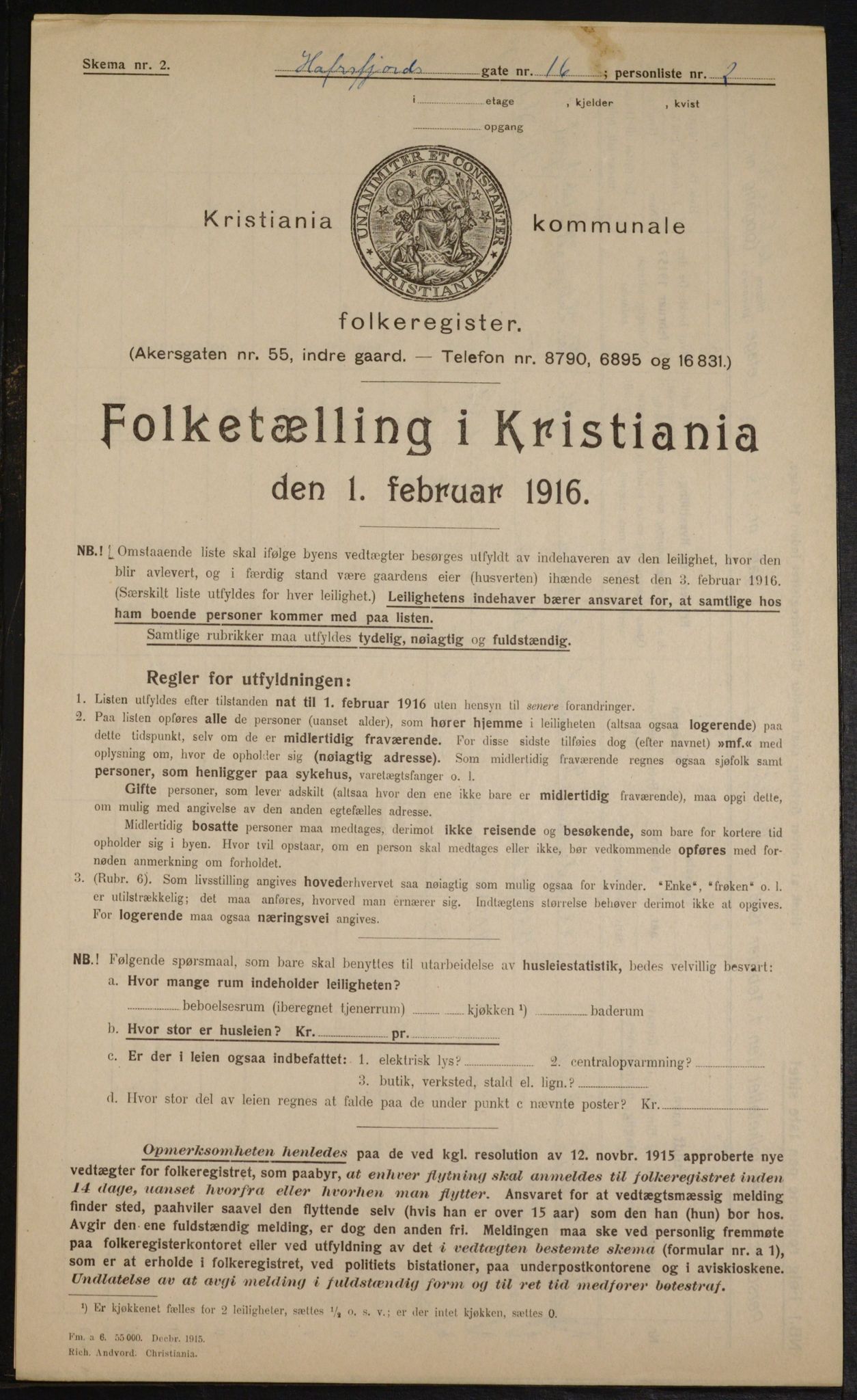 OBA, Municipal Census 1916 for Kristiania, 1916, p. 33877