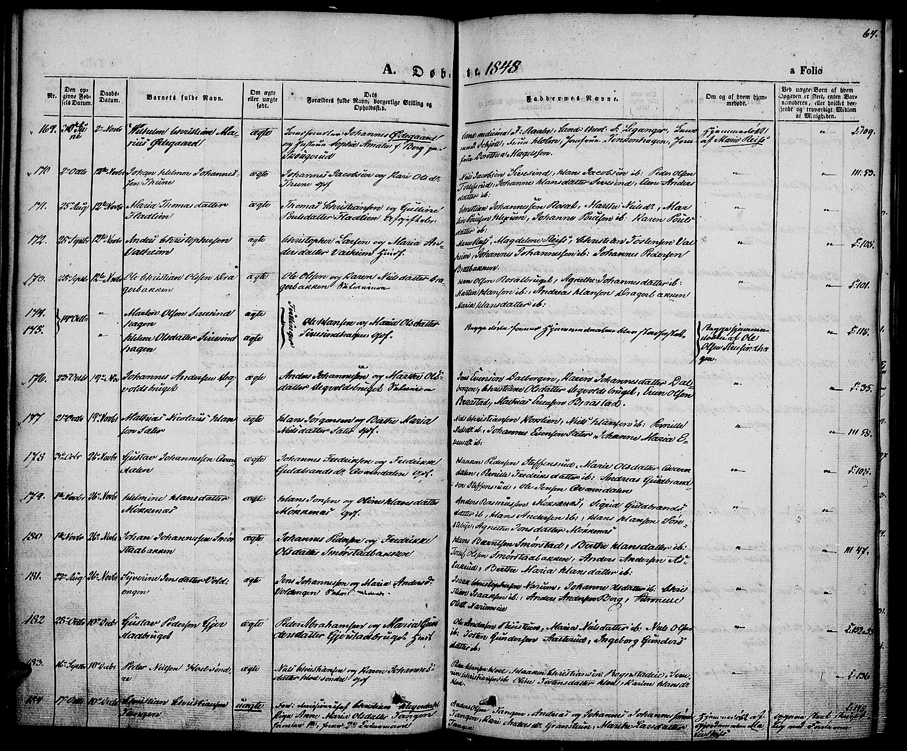 Vestre Toten prestekontor, SAH/PREST-108/H/Ha/Haa/L0004: Parish register (official) no. 4, 1844-1849, p. 64