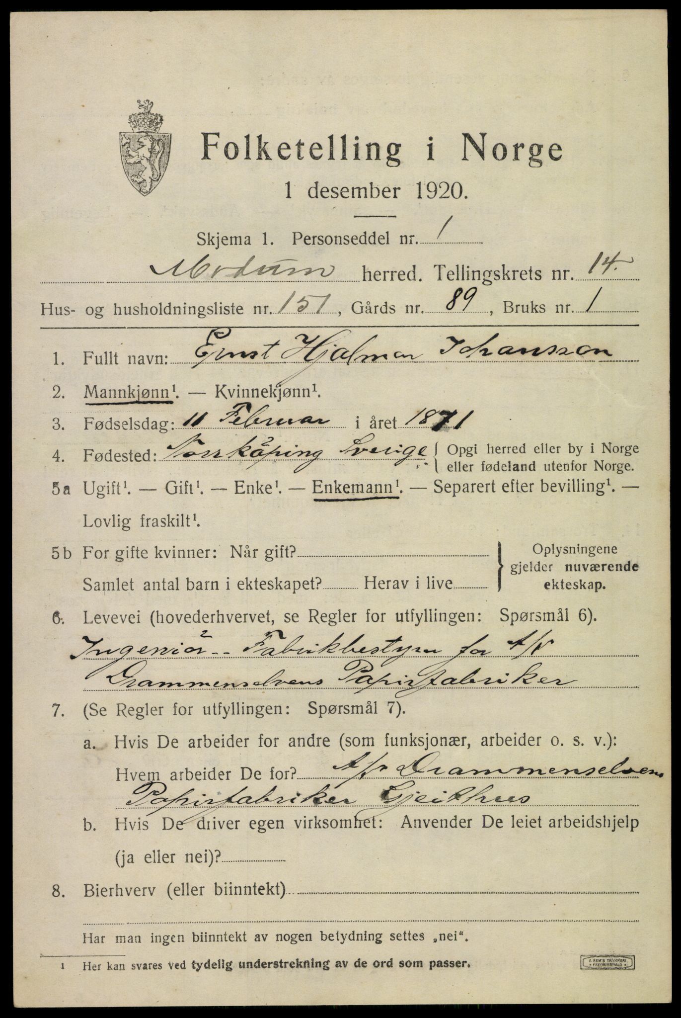 SAKO, 1920 census for Modum, 1920, p. 17947