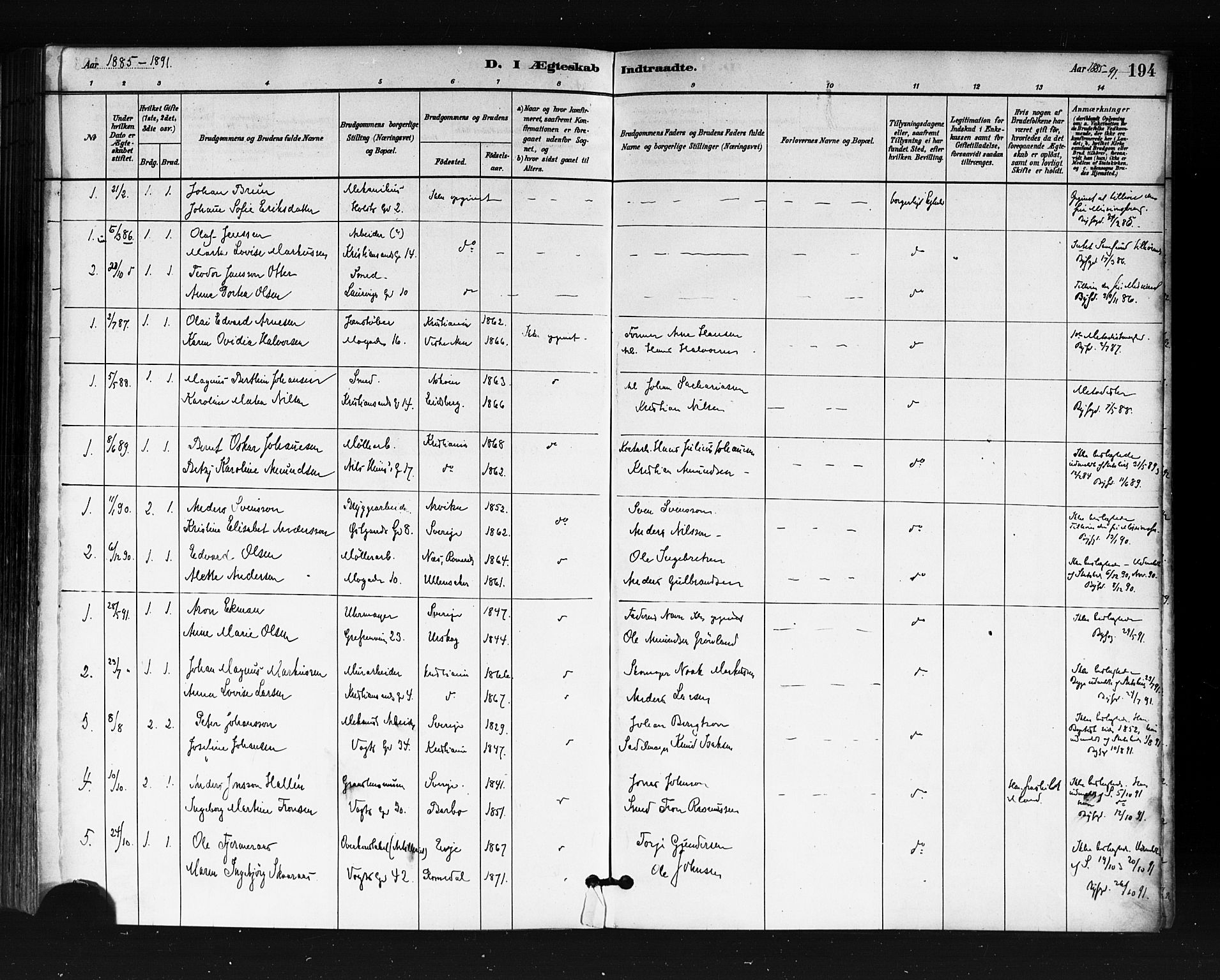 Sagene prestekontor Kirkebøker, SAO/A-10796/F/L0002: Parish register (official) no. 2, 1880-1897, p. 194