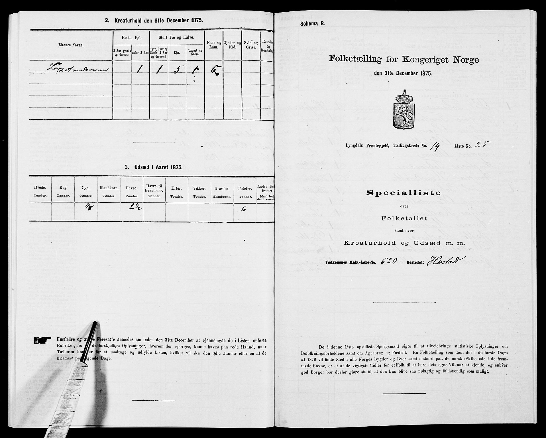 SAK, 1875 census for 1032P Lyngdal, 1875, p. 2065