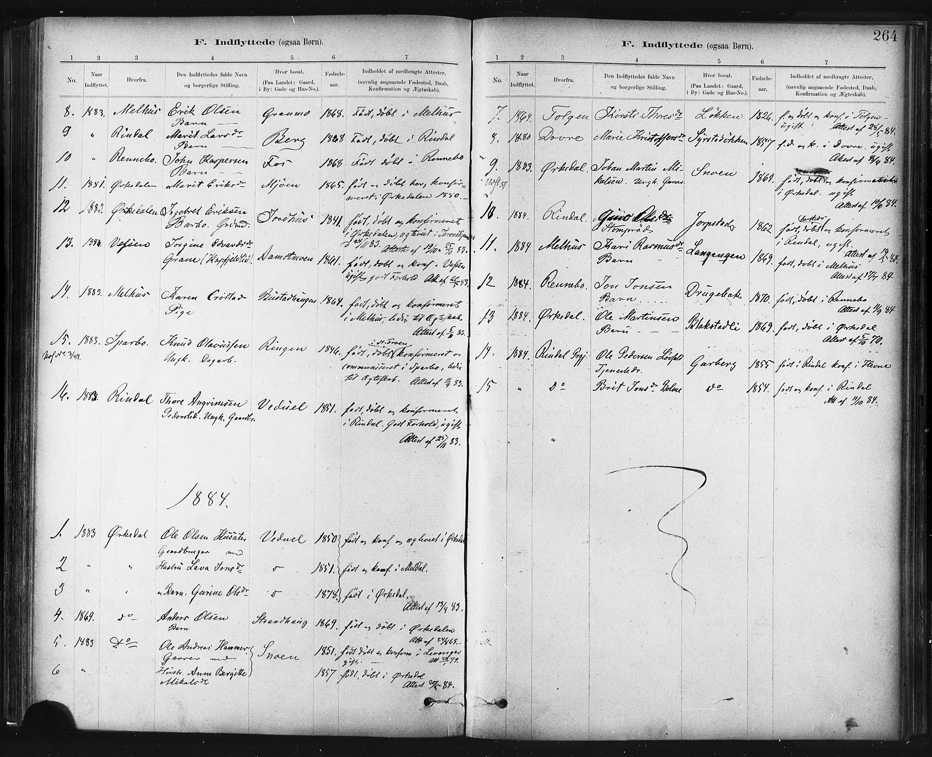 Ministerialprotokoller, klokkerbøker og fødselsregistre - Sør-Trøndelag, AV/SAT-A-1456/672/L0857: Parish register (official) no. 672A09, 1882-1893, p. 264