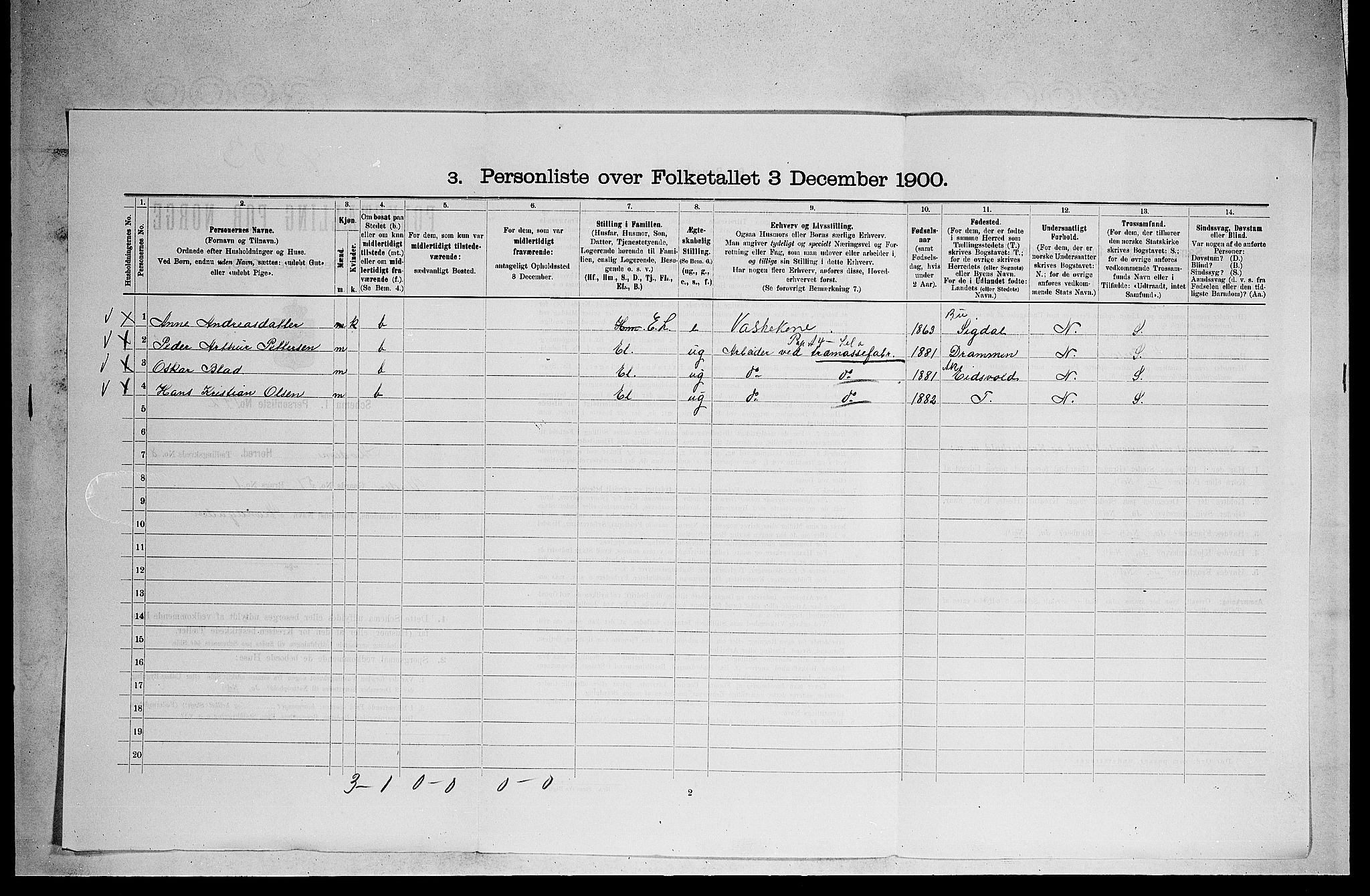 RA, 1900 census for Modum, 1900, p. 1178