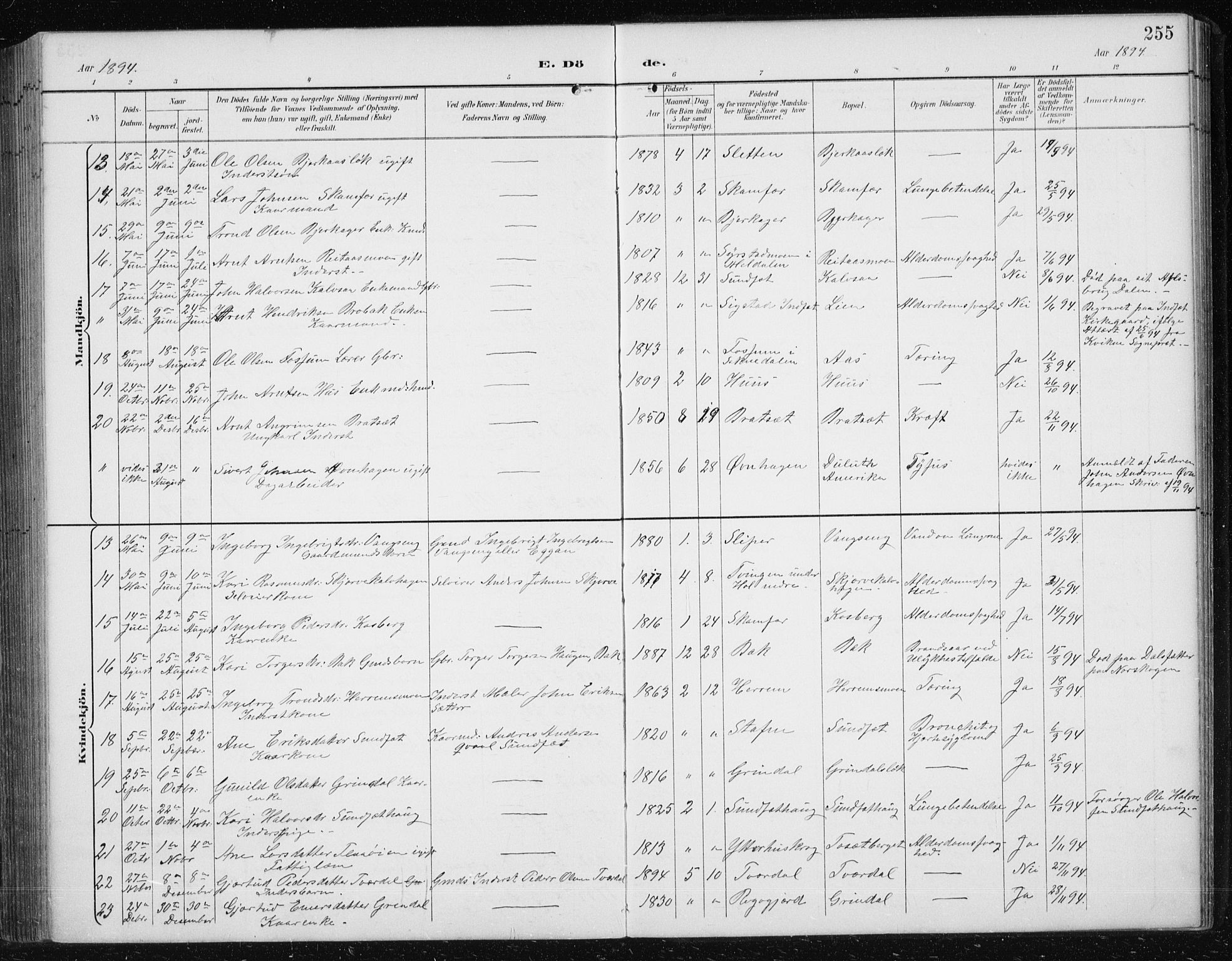 Ministerialprotokoller, klokkerbøker og fødselsregistre - Sør-Trøndelag, SAT/A-1456/674/L0876: Parish register (copy) no. 674C03, 1892-1912, p. 255