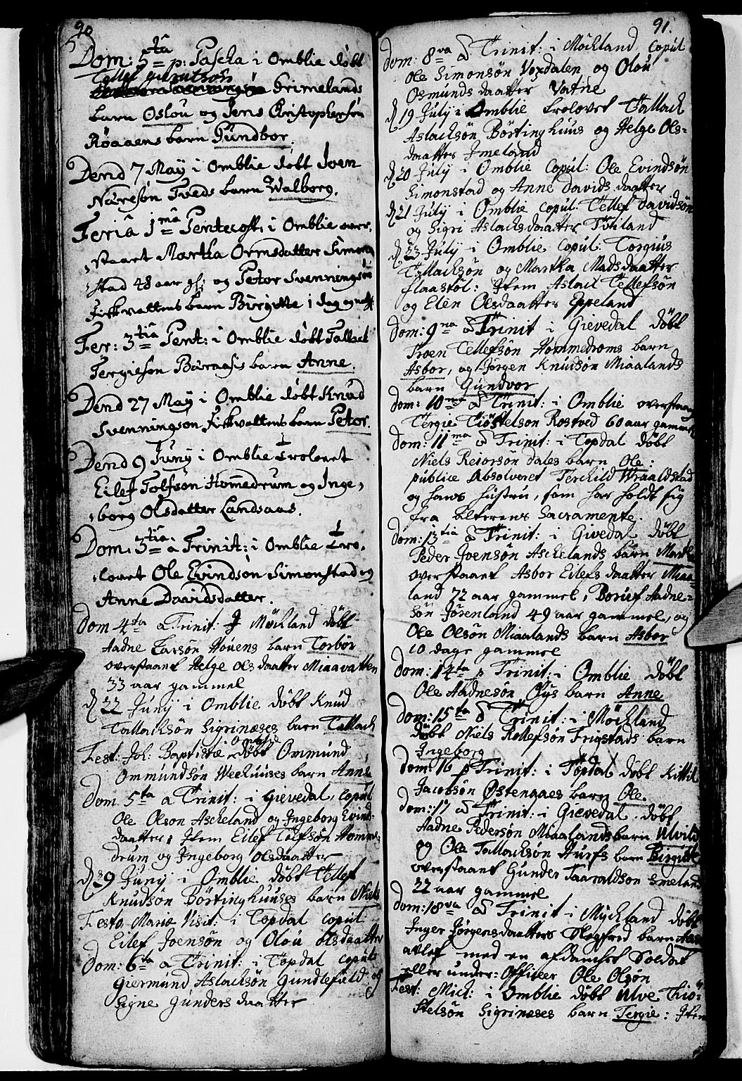 Åmli sokneprestkontor, AV/SAK-1111-0050/F/Fa/Fac/L0001: Parish register (official) no. A 1, 1711-1740, p. 90-91