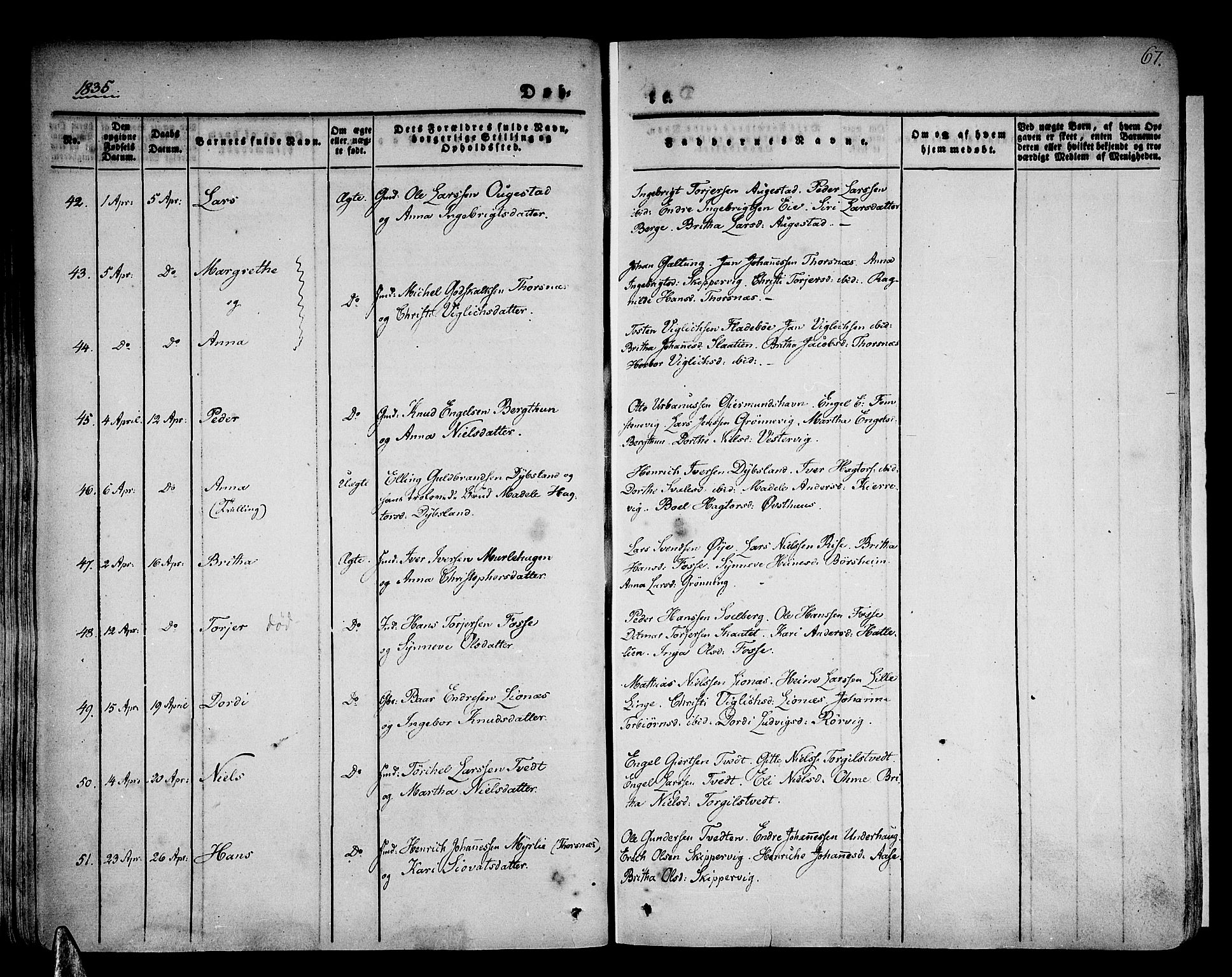 Strandebarm sokneprestembete, AV/SAB-A-78401/H/Haa: Parish register (official) no. A 6, 1826-1843, p. 67