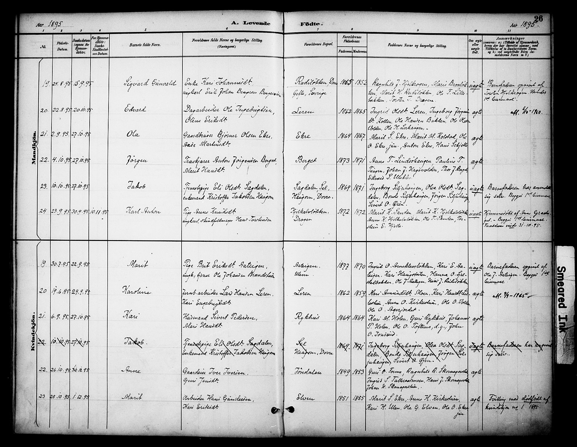 Dovre prestekontor, AV/SAH-PREST-066/H/Ha/Haa/L0003: Parish register (official) no. 3, 1891-1901, p. 26