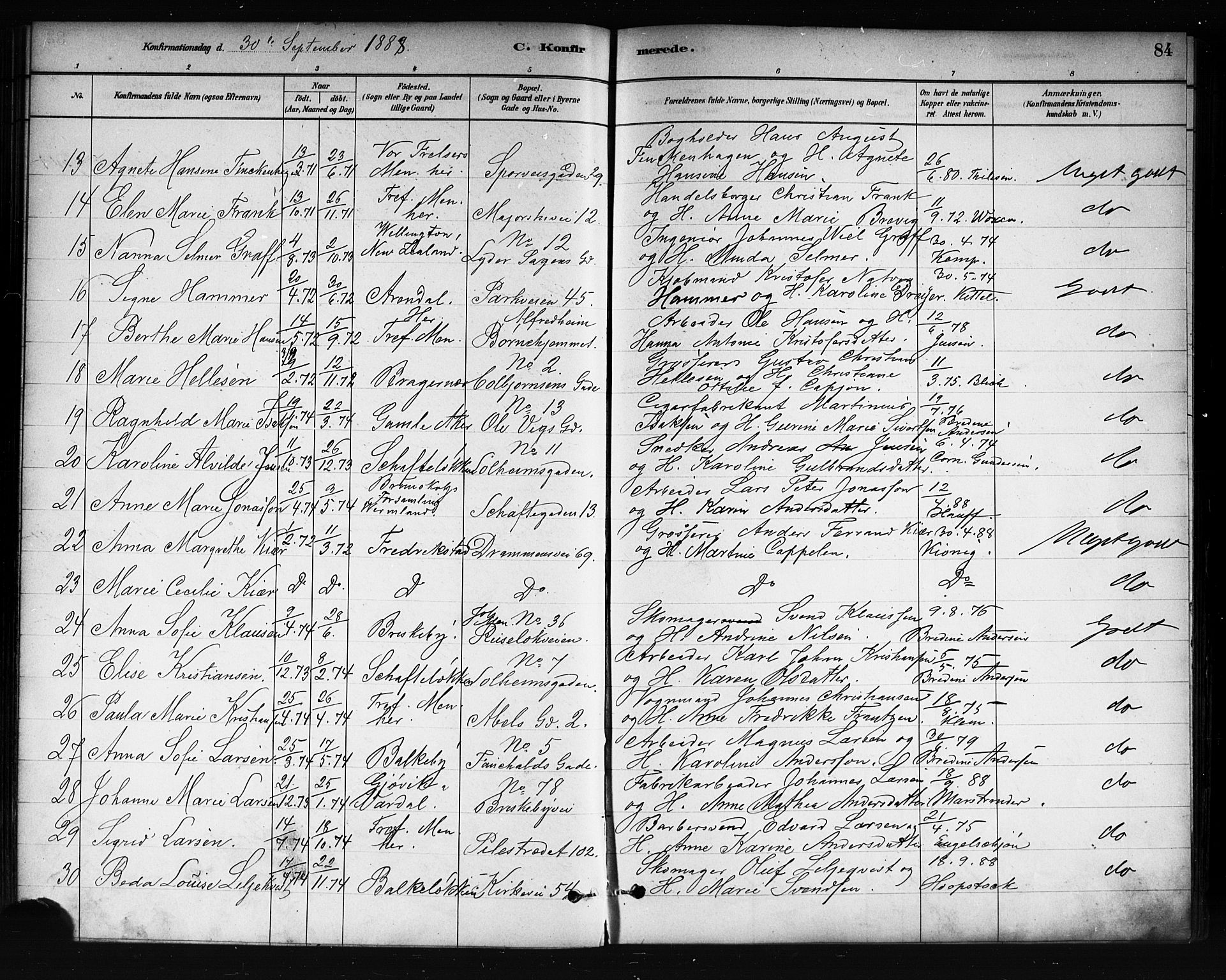 Uranienborg prestekontor Kirkebøker, AV/SAO-A-10877/F/Fa/L0002: Parish register (official) no. 2, 1880-1896, p. 84