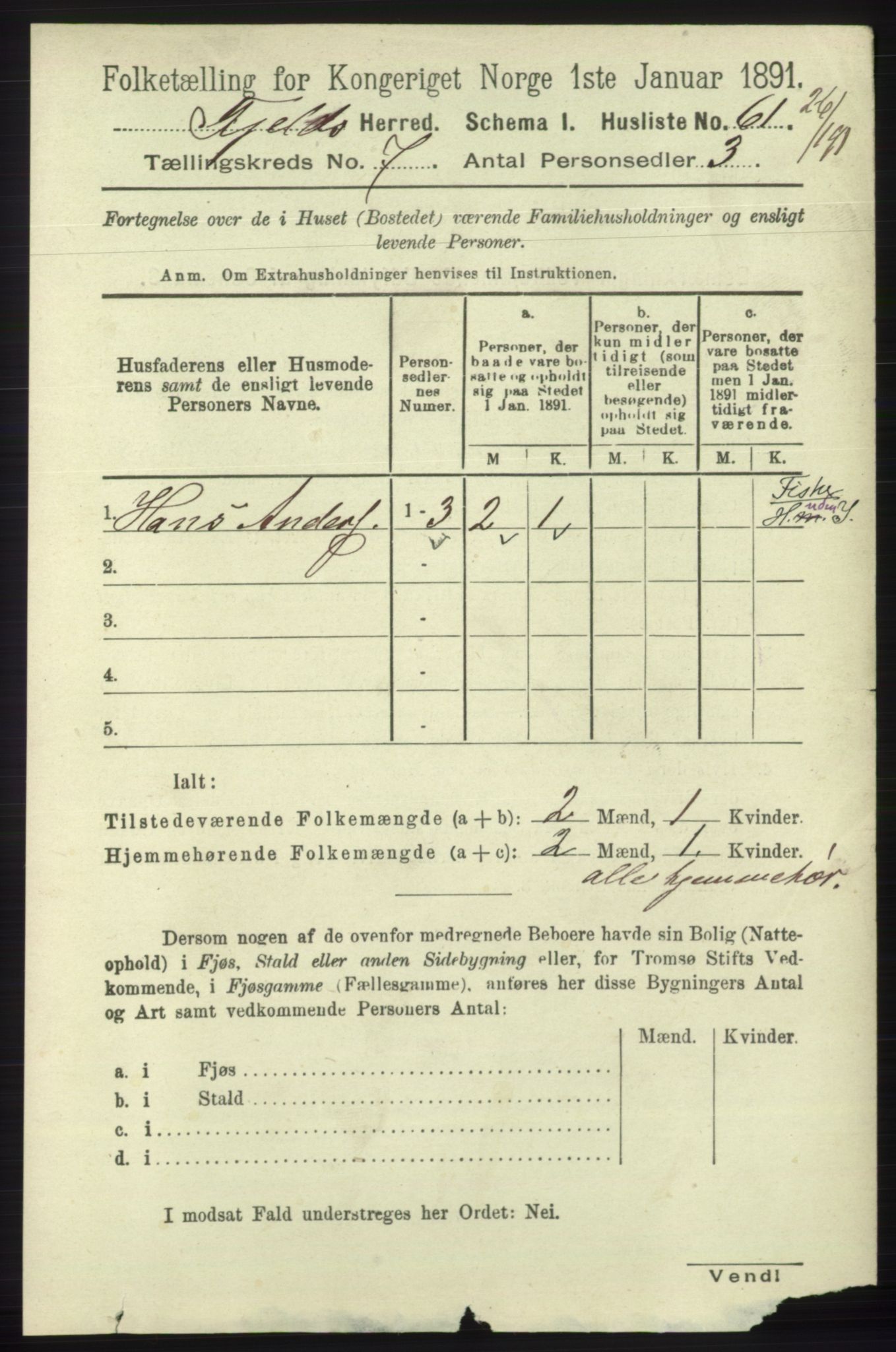 RA, 1891 census for 1246 Fjell, 1891, p. 3407