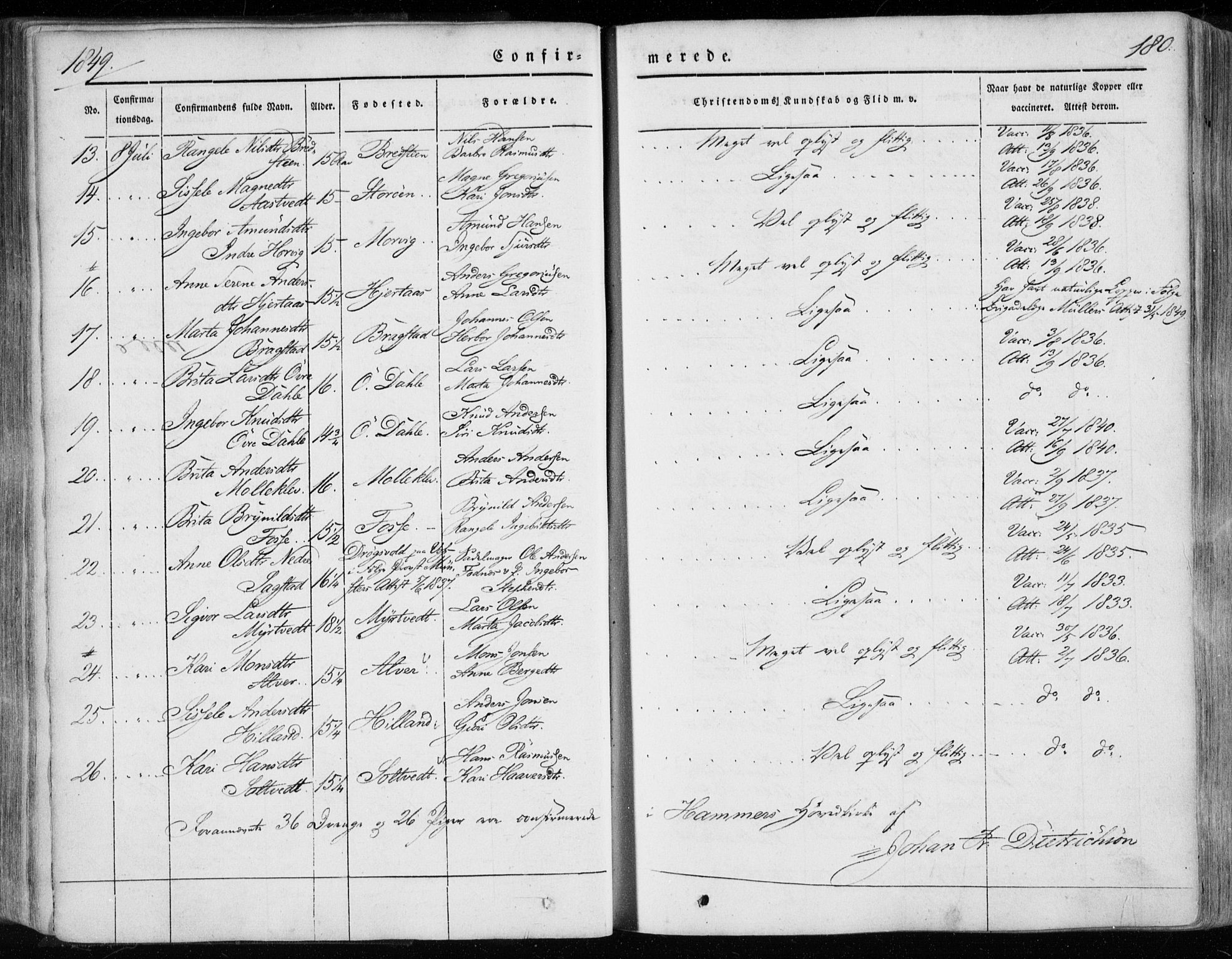 Hamre sokneprestembete, AV/SAB-A-75501/H/Ha/Haa/Haaa/L0013: Parish register (official) no. A 13, 1846-1857, p. 180