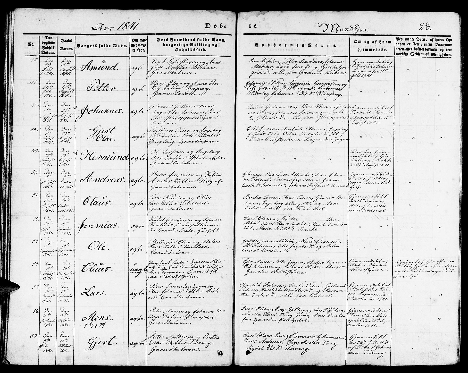 Gulen sokneprestembete, SAB/A-80201/H/Haa/Haaa/L0020: Parish register (official) no. A 20, 1837-1847, p. 28