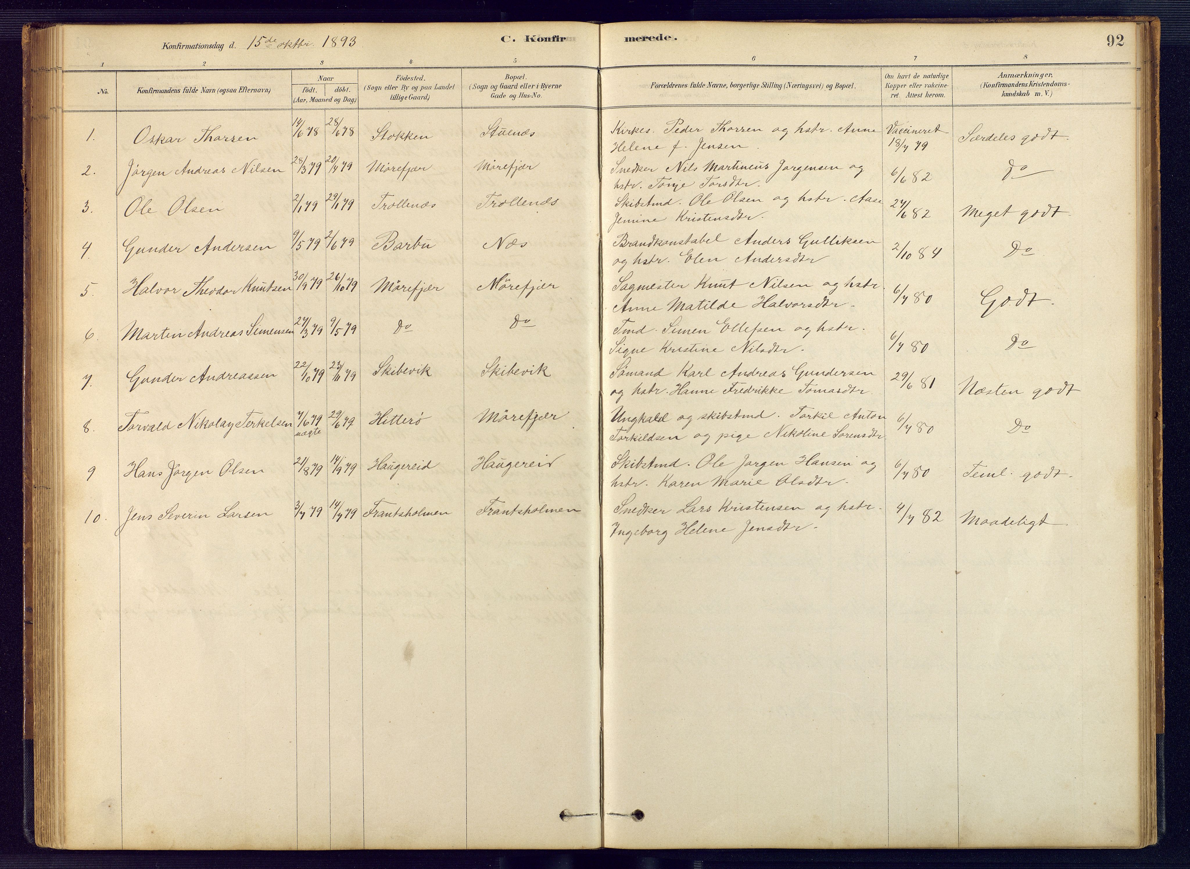 Austre Moland sokneprestkontor, SAK/1111-0001/F/Fb/Fbb/L0001: Parish register (copy) no. B 1, 1878-1904, p. 92
