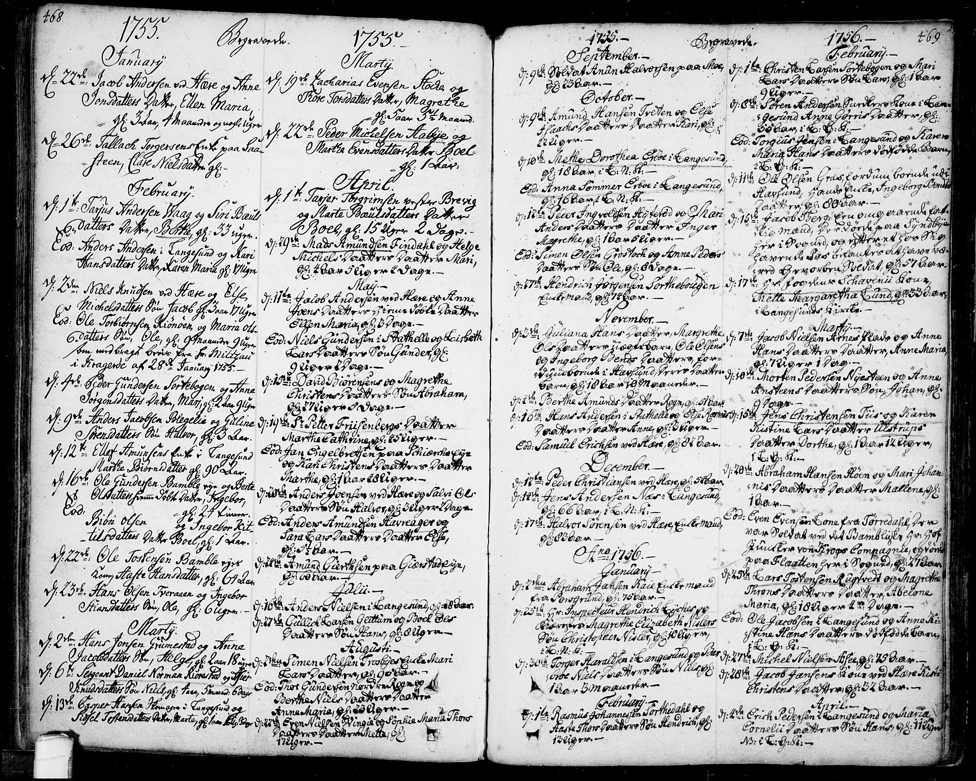Bamble kirkebøker, AV/SAKO-A-253/F/Fa/L0001: Parish register (official) no. I 1, 1702-1774, p. 468-469