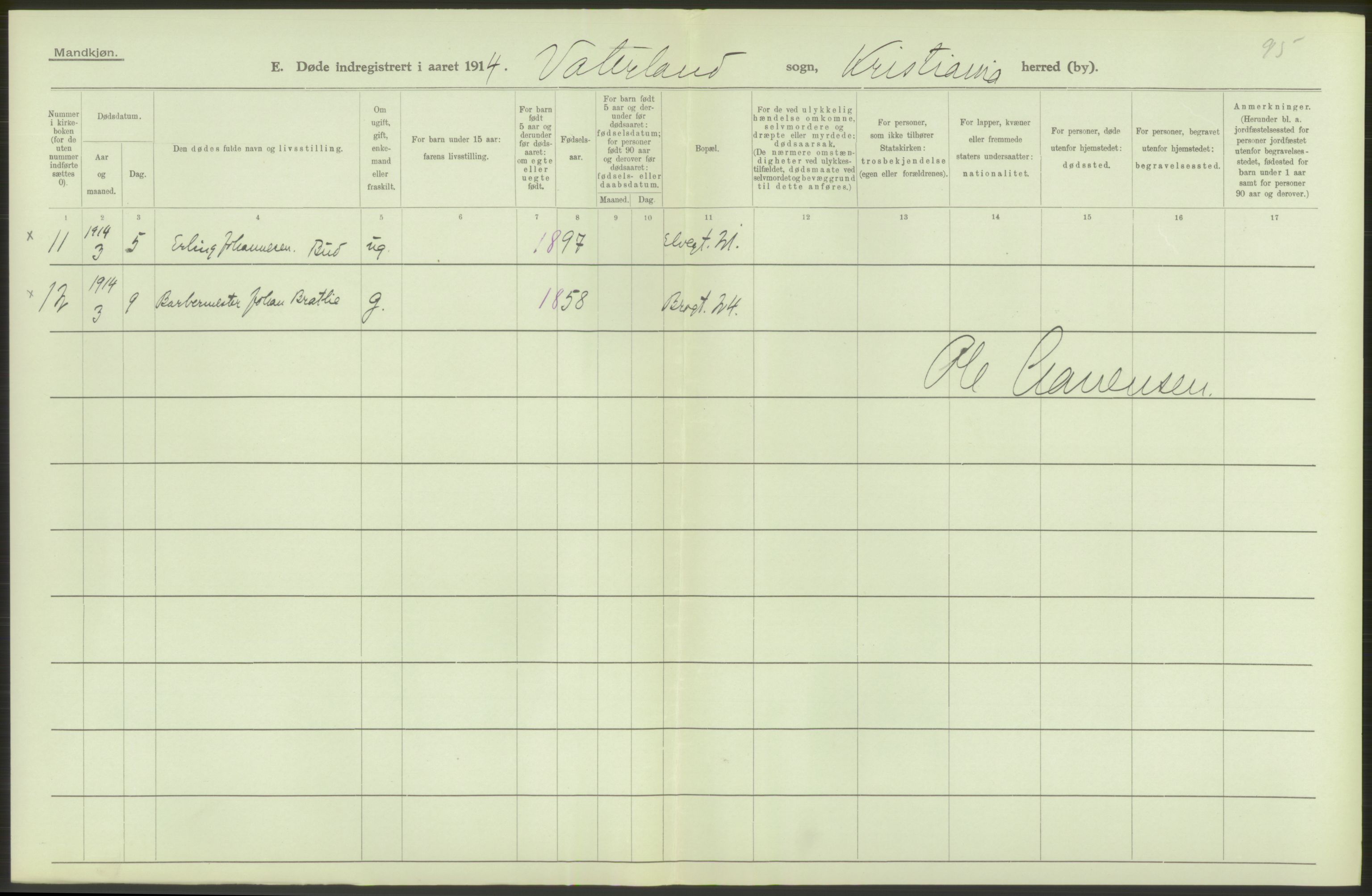 Statistisk sentralbyrå, Sosiodemografiske emner, Befolkning, AV/RA-S-2228/D/Df/Dfb/Dfbd/L0008: Kristiania: Døde, 1914, p. 224