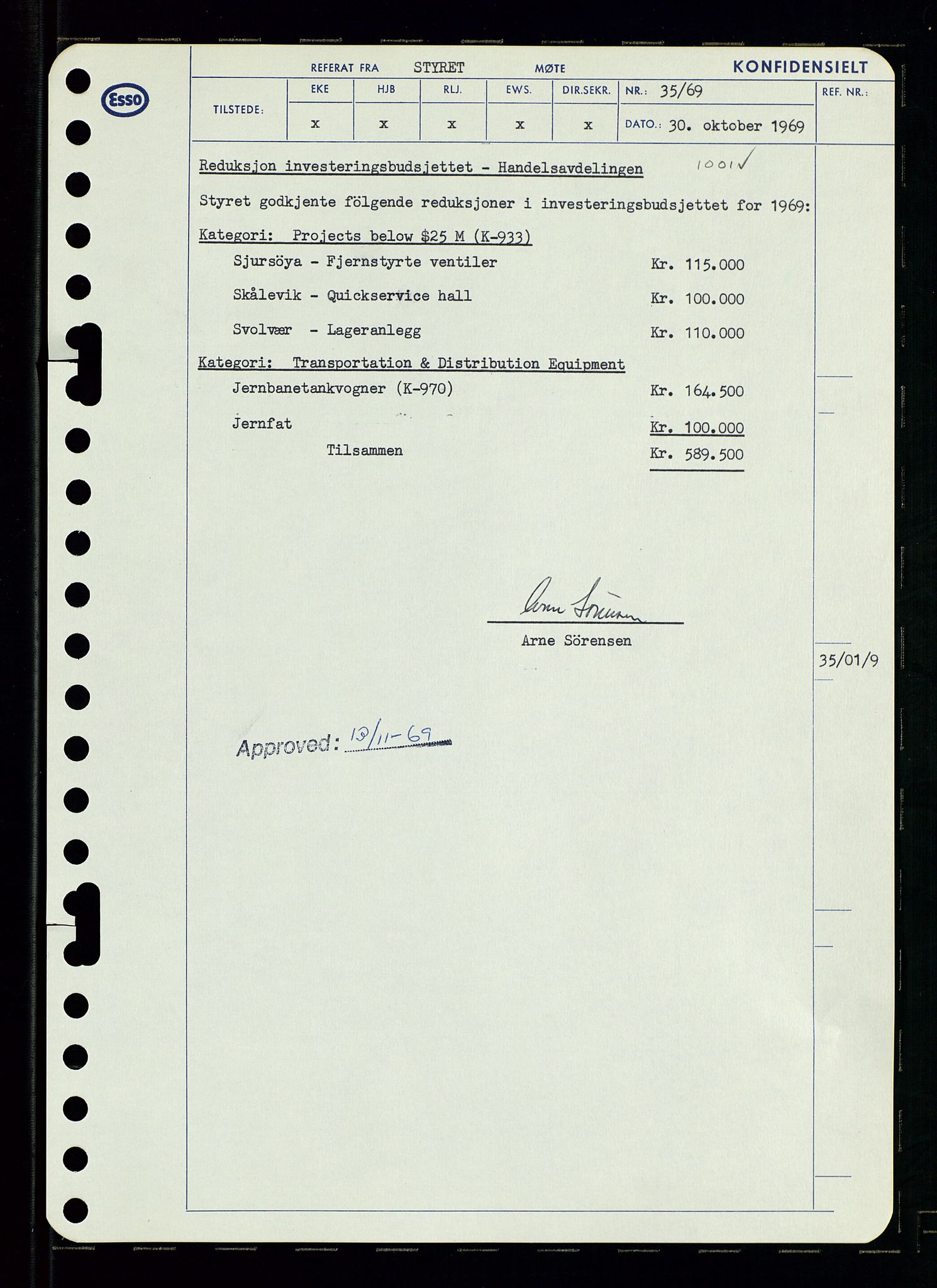 Pa 0982 - Esso Norge A/S, AV/SAST-A-100448/A/Aa/L0003/0001: Den administrerende direksjon Board minutes (styrereferater) og Bedriftforsamlingsprotokoll / Den administrerende direksjon Board minutes (styrereferater), 1969, p. 40