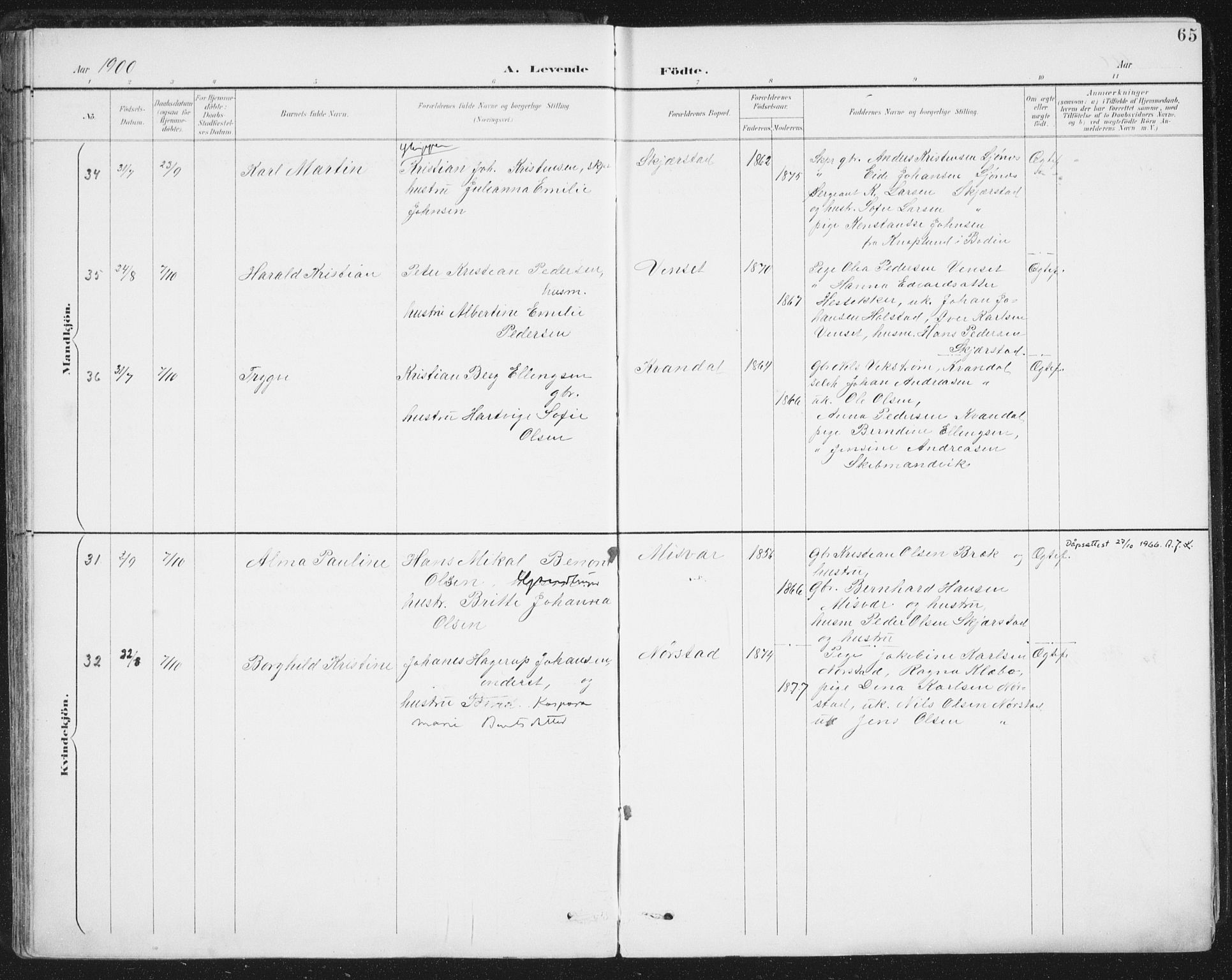 Ministerialprotokoller, klokkerbøker og fødselsregistre - Nordland, AV/SAT-A-1459/852/L0741: Parish register (official) no. 852A11, 1894-1917, p. 65