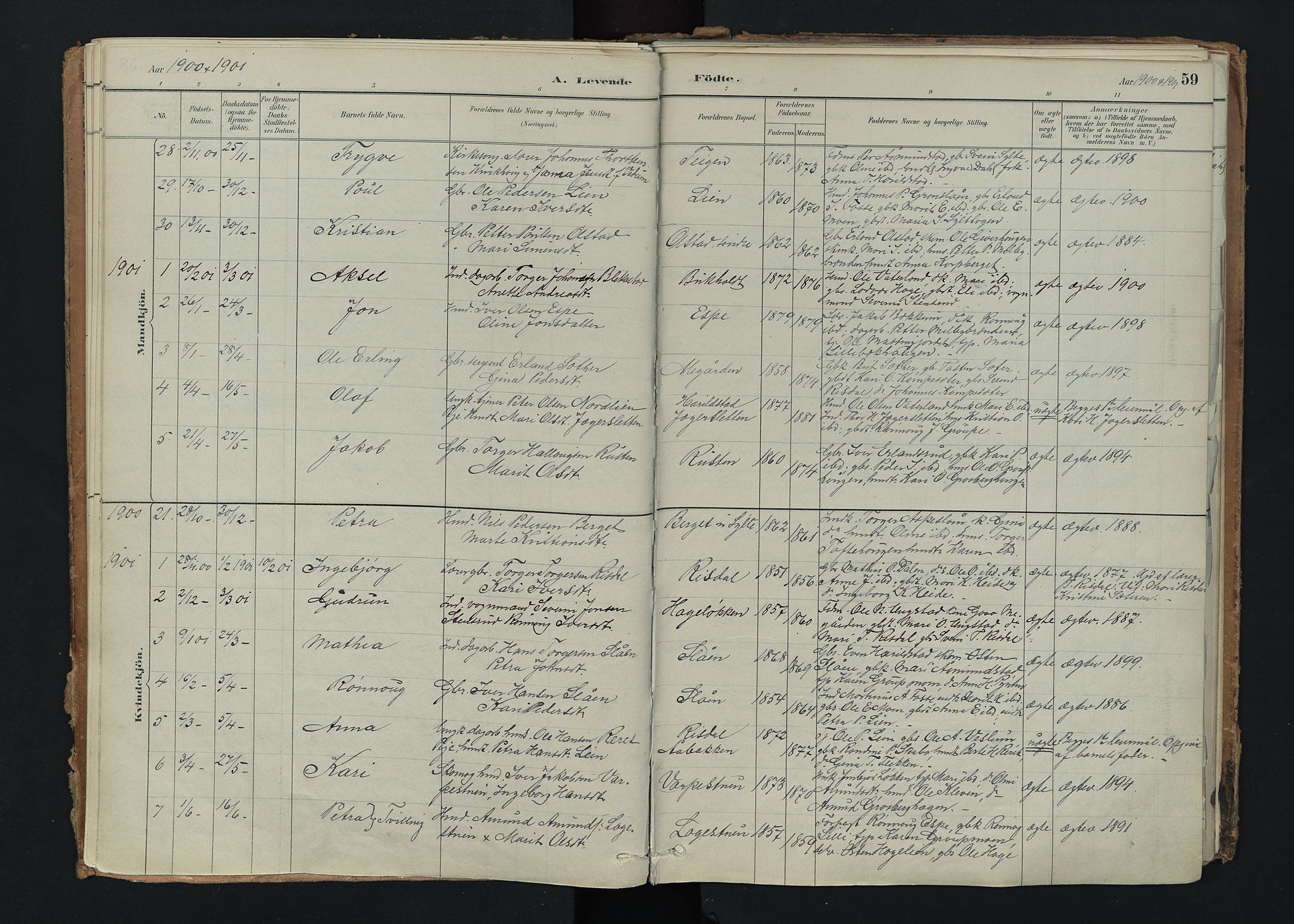 Nord-Fron prestekontor, SAH/PREST-080/H/Ha/Haa/L0005: Parish register (official) no. 5, 1884-1914, p. 59