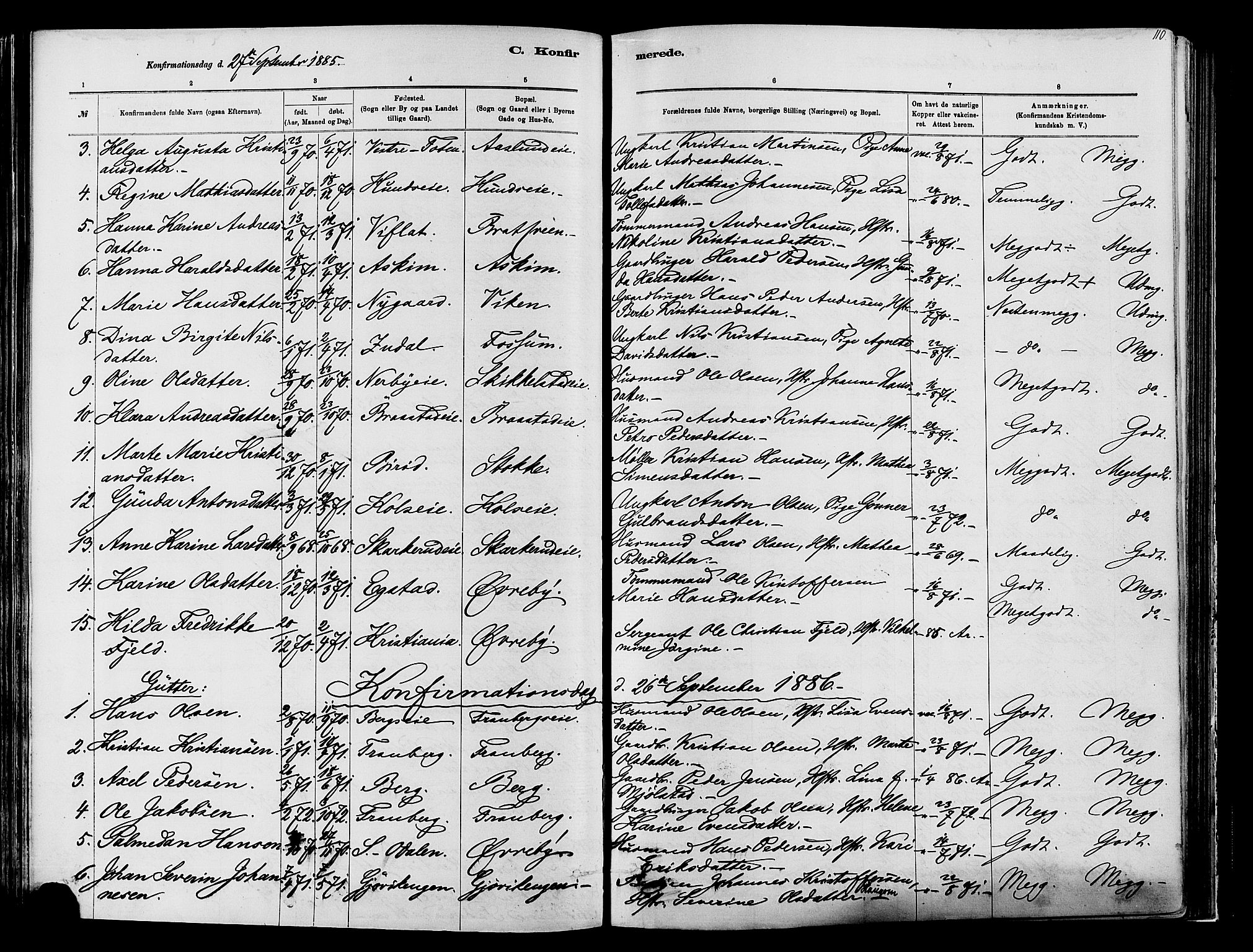 Vardal prestekontor, SAH/PREST-100/H/Ha/Haa/L0009: Parish register (official) no. 9, 1878-1892, p. 110