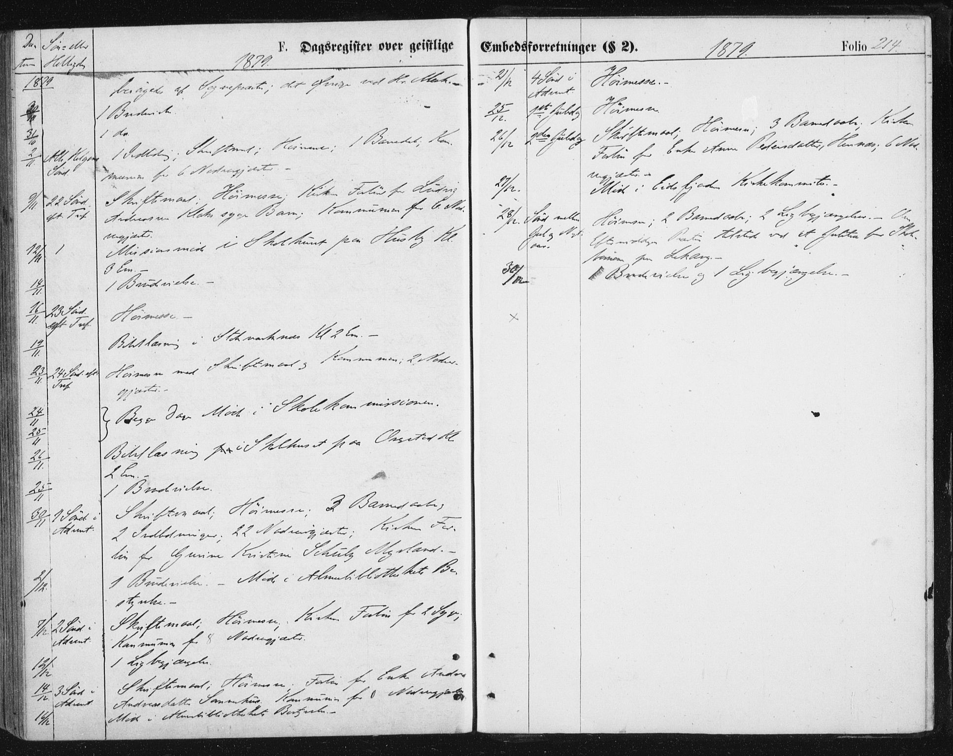 Ministerialprotokoller, klokkerbøker og fødselsregistre - Nordland, SAT/A-1459/888/L1243: Parish register (official) no. 888A09, 1876-1879, p. 214