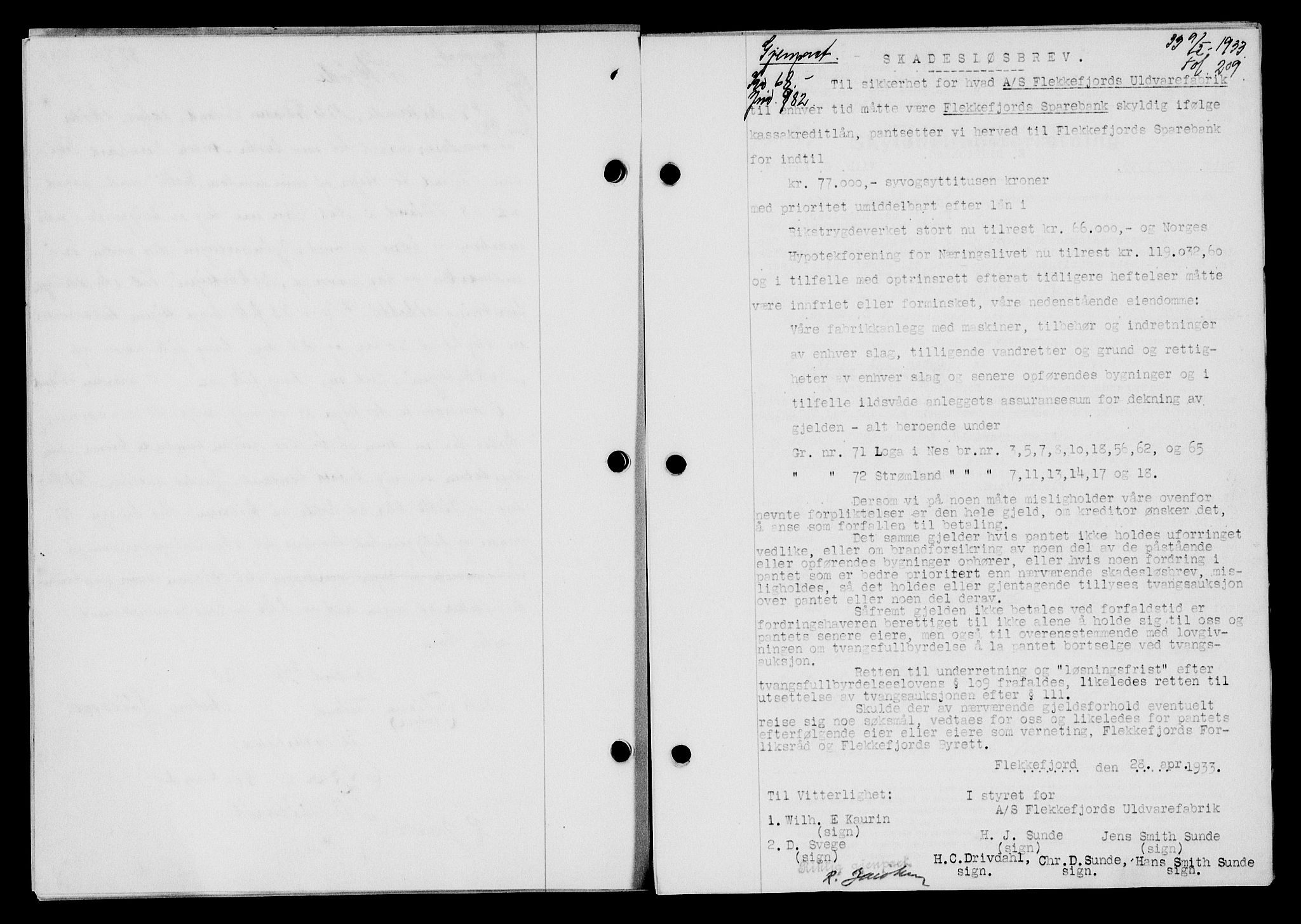 Flekkefjord sorenskriveri, SAK/1221-0001/G/Gb/Gba/L0049: Mortgage book no. 46, 1933-1934, Deed date: 23.05.1933