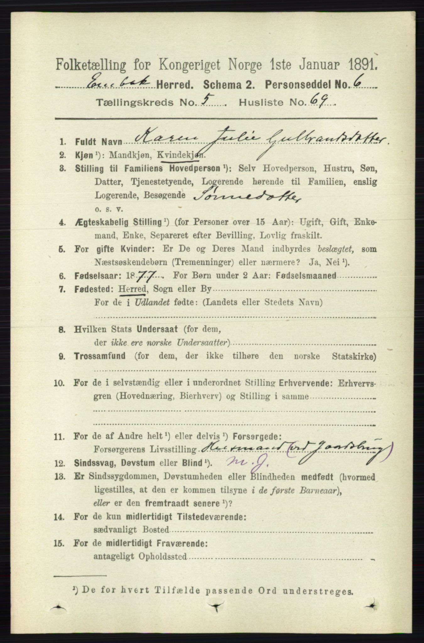 RA, 1891 census for 0229 Enebakk, 1891, p. 2411