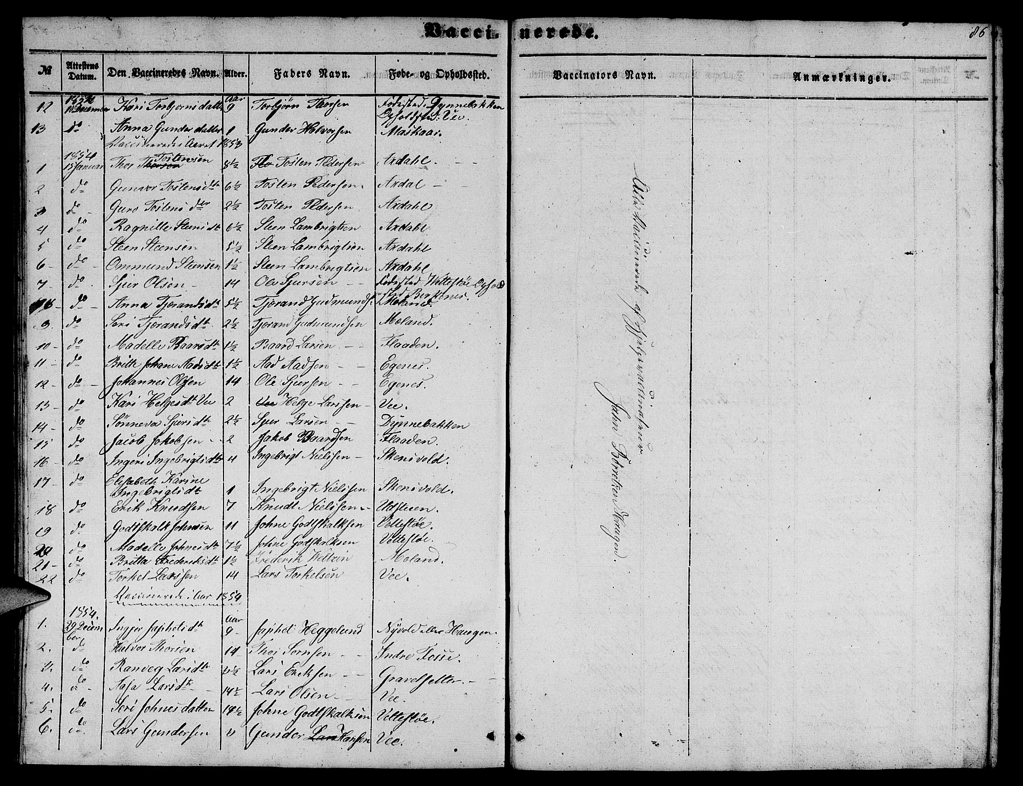 Etne sokneprestembete, SAB/A-75001/H/Hab: Parish register (copy) no. B 2, 1851-1866, p. 86
