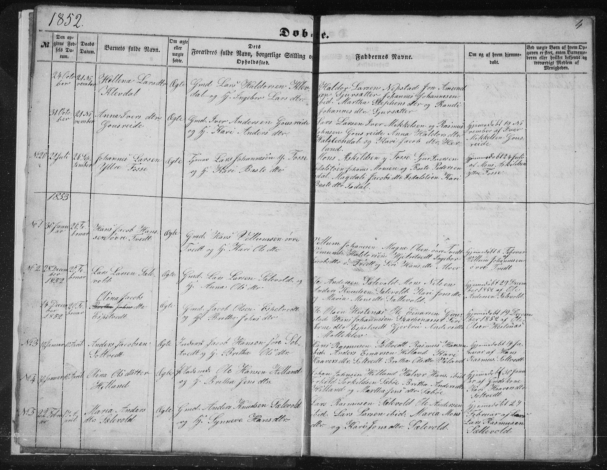 Alversund Sokneprestembete, SAB/A-73901/H/Ha/Hab: Parish register (copy) no. A 1, 1852-1864, p. 4