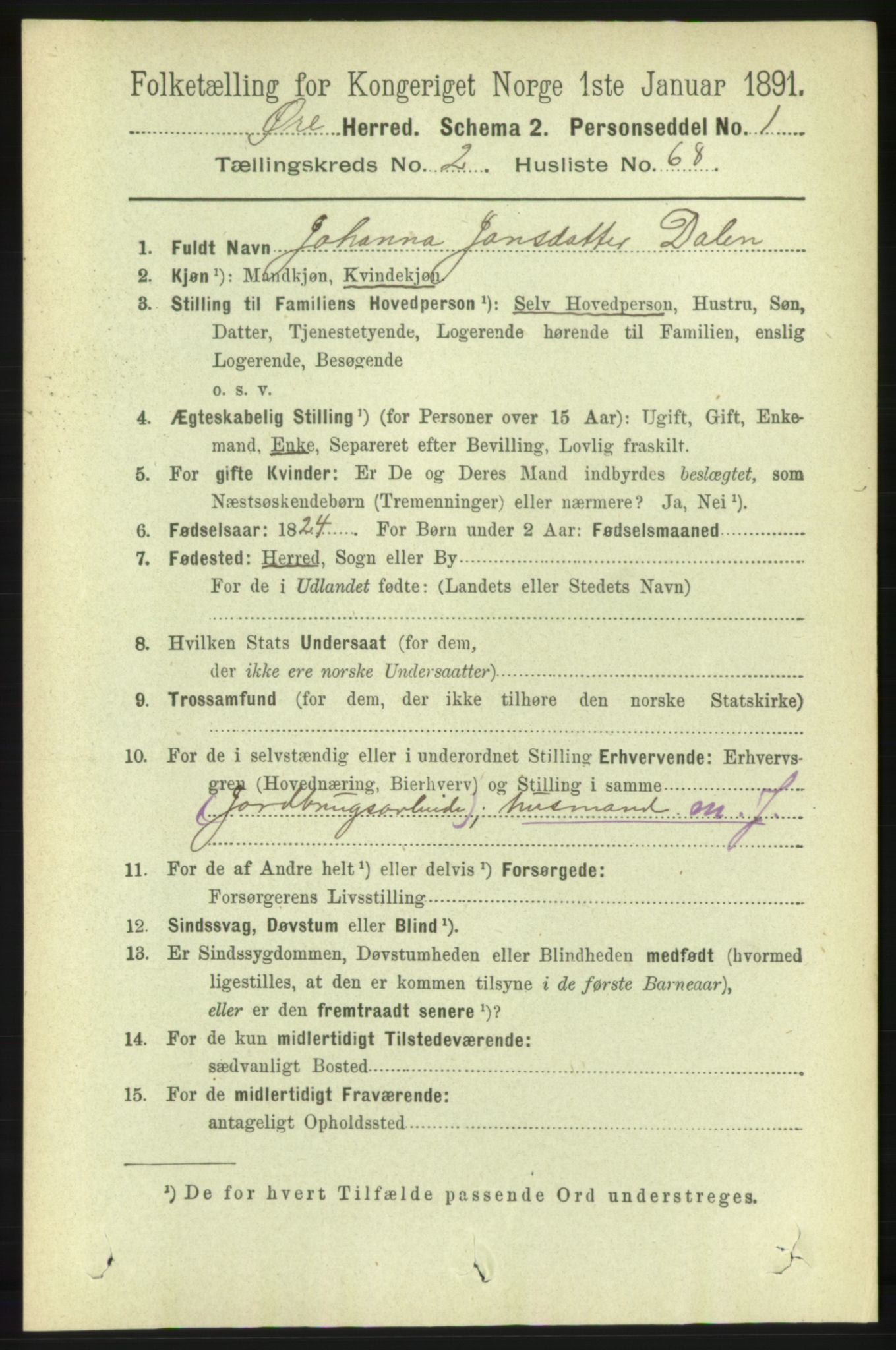 RA, 1891 census for 1558 Øre, 1891, p. 1009